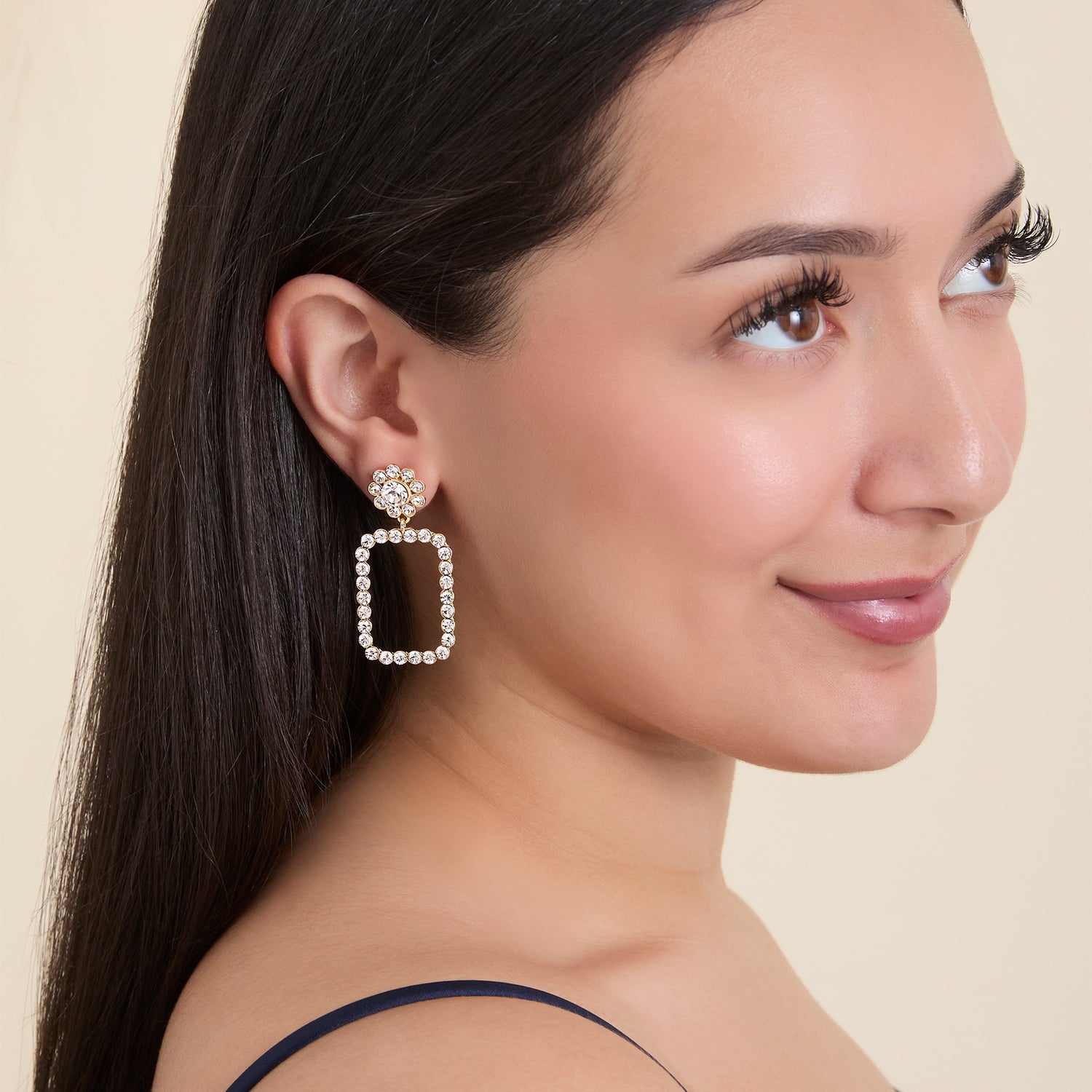 JS Jessica Simpson Gold-Tone Pave Rectangle Drop Earrings
