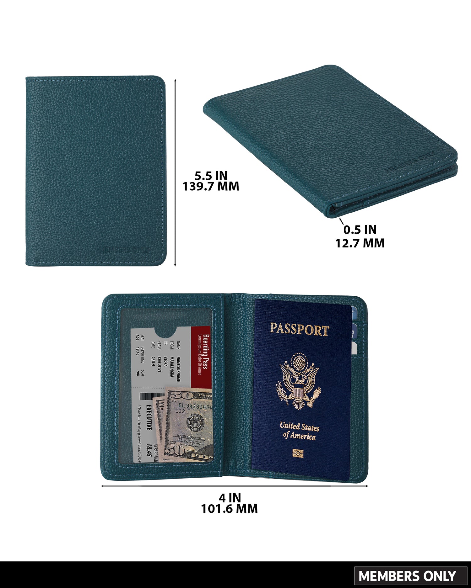 MEMBERS ONLY RFID BLUE DEBOSSED PASSPORT HOLDER