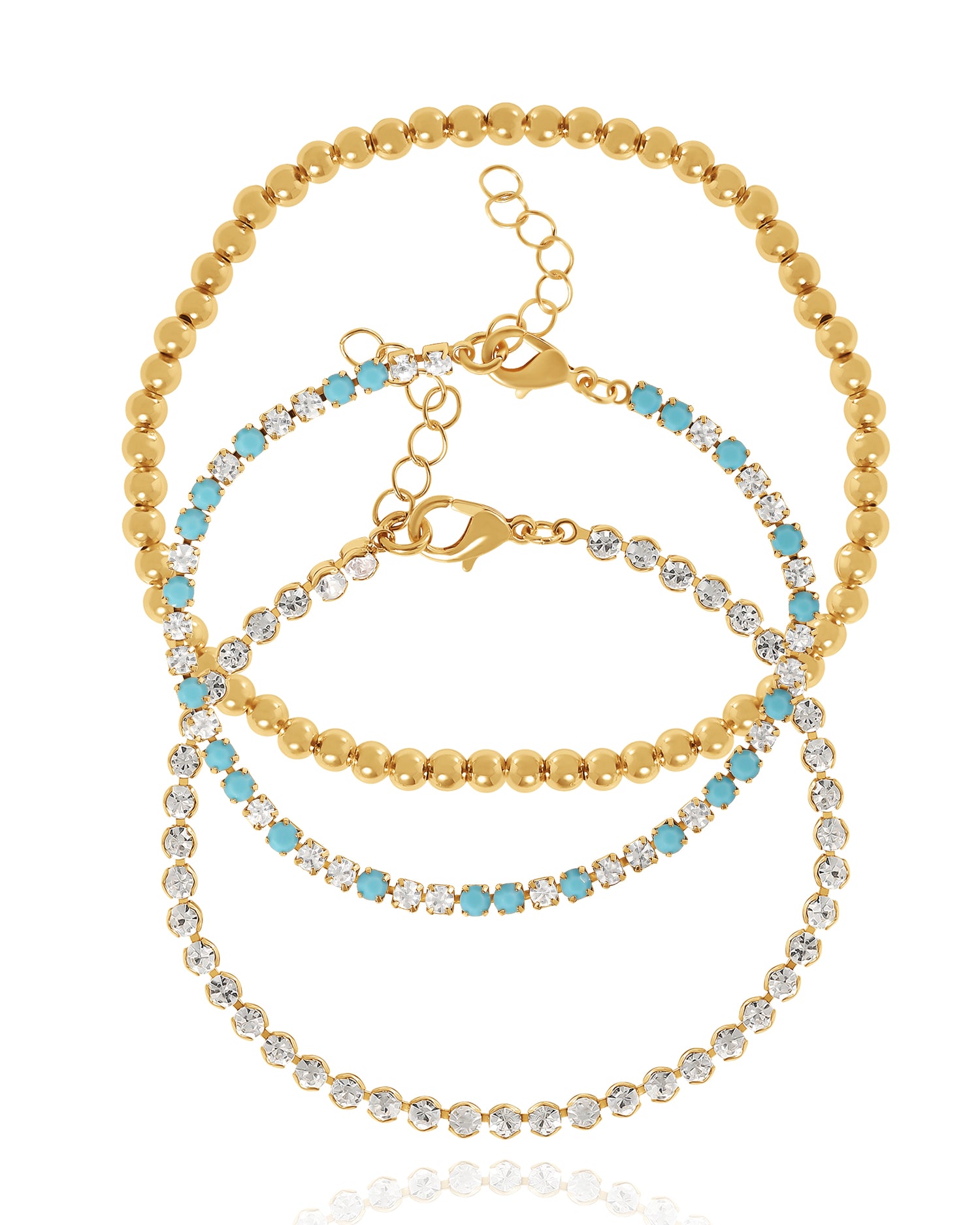 Jessica Simpson 3 Piece Bracelet Set with Light Blue Enamel