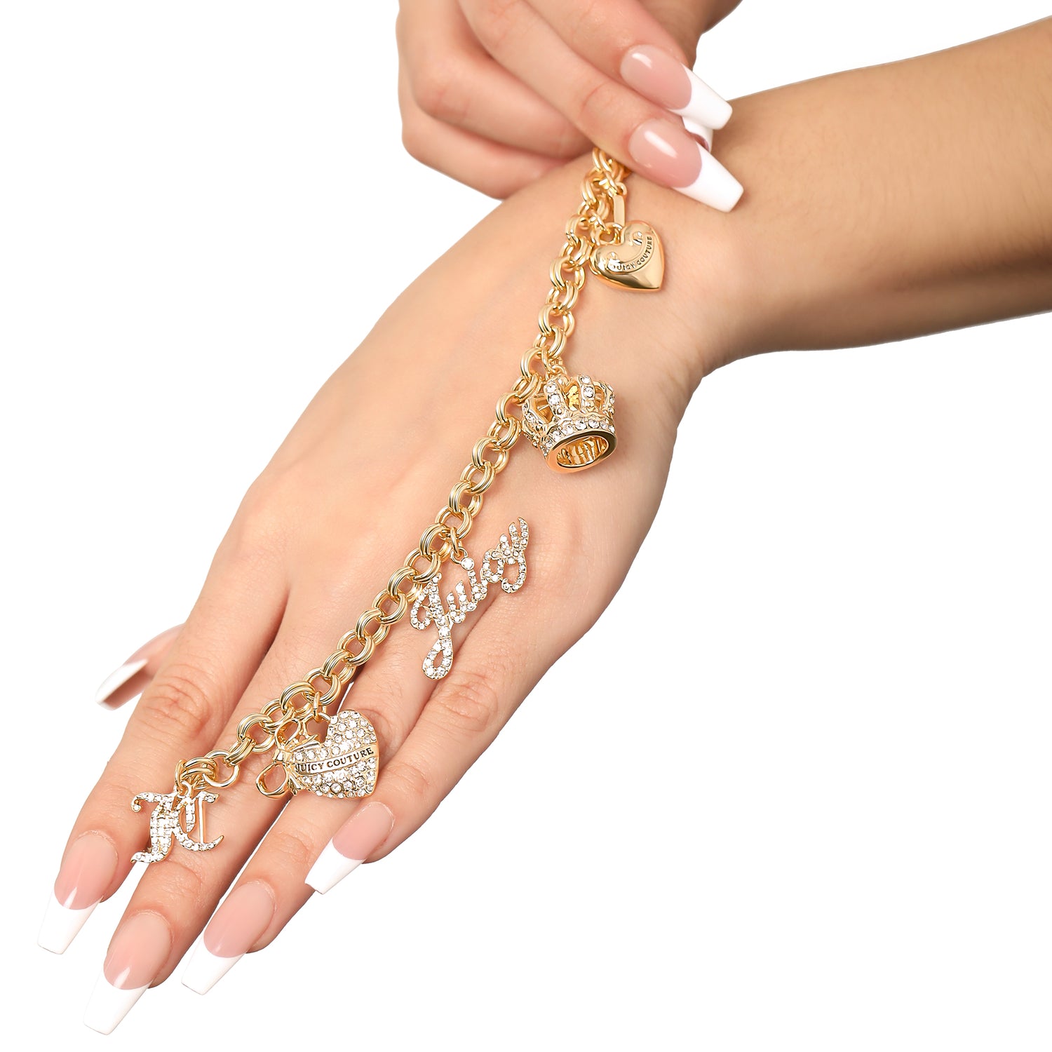 Juicy Couture Charm Bracelet with Clear Stone Embellishments, 7.5" Goldtone Bracelet for Women Featuring 6 Charms