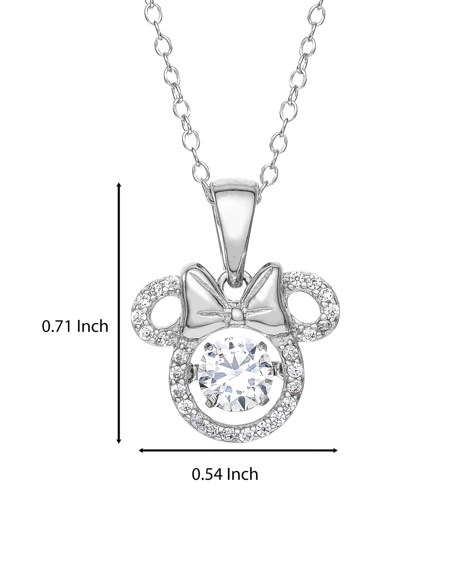 Disney Minnie Mouse Sterling Silver Dancing Cubic Zirconia Pendant Necklace