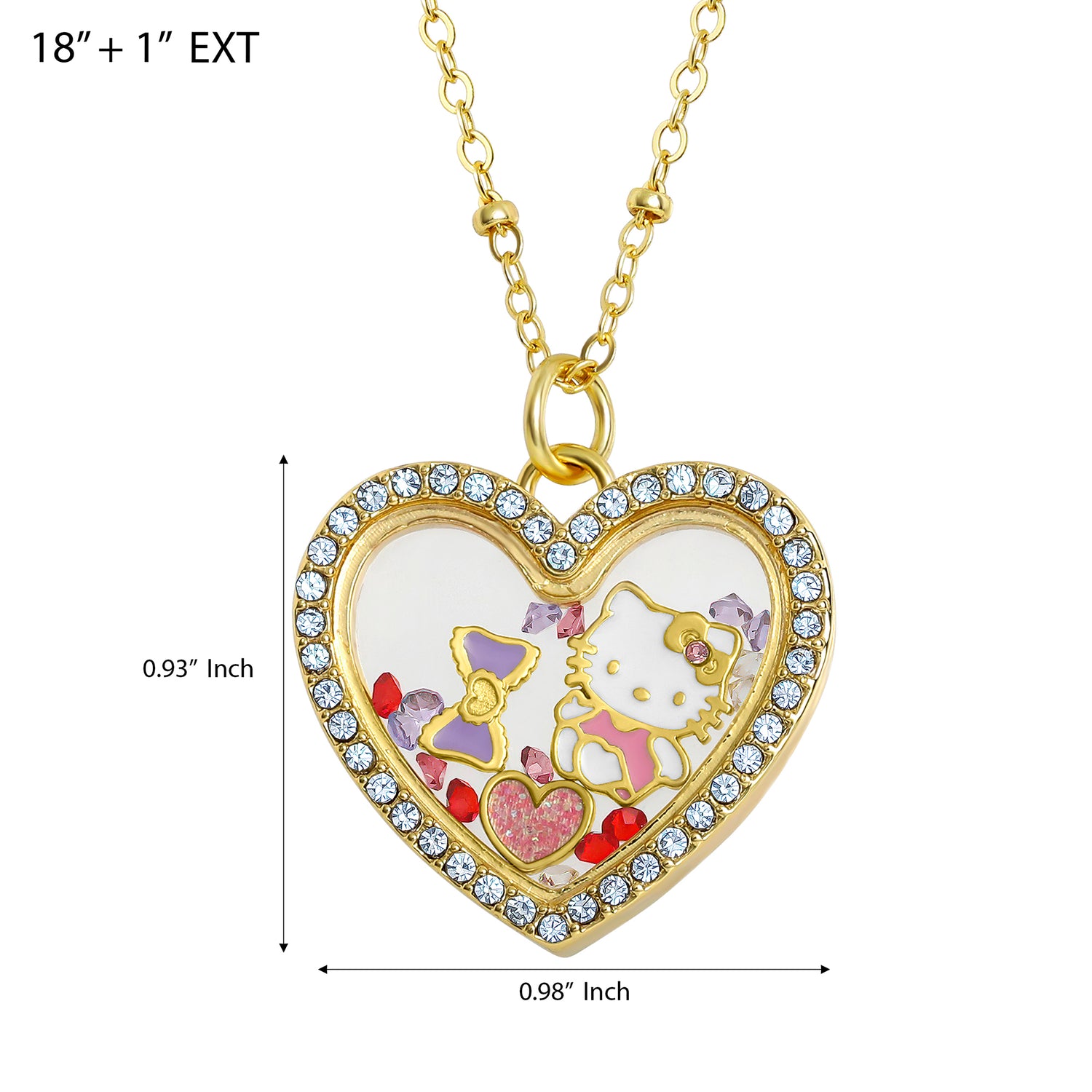 Sanrio Hello Kitty Necklace Official License, Shaker Heart Pendant