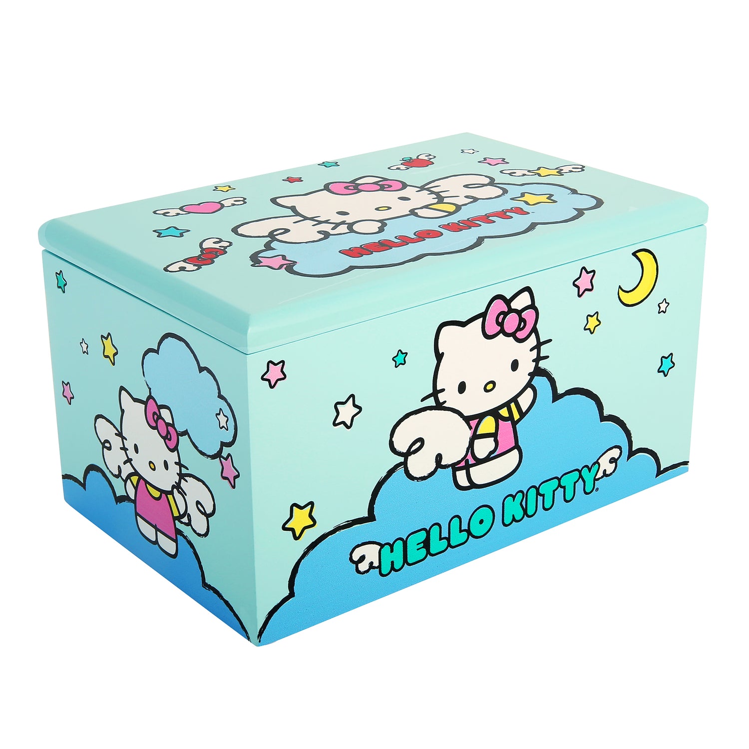 Hello Kitty Jewelry Box with Tray and Storage Official License, Blue Jewelry Box, Wood Jewelry Organizer, Sanrio Gifts (Blue)