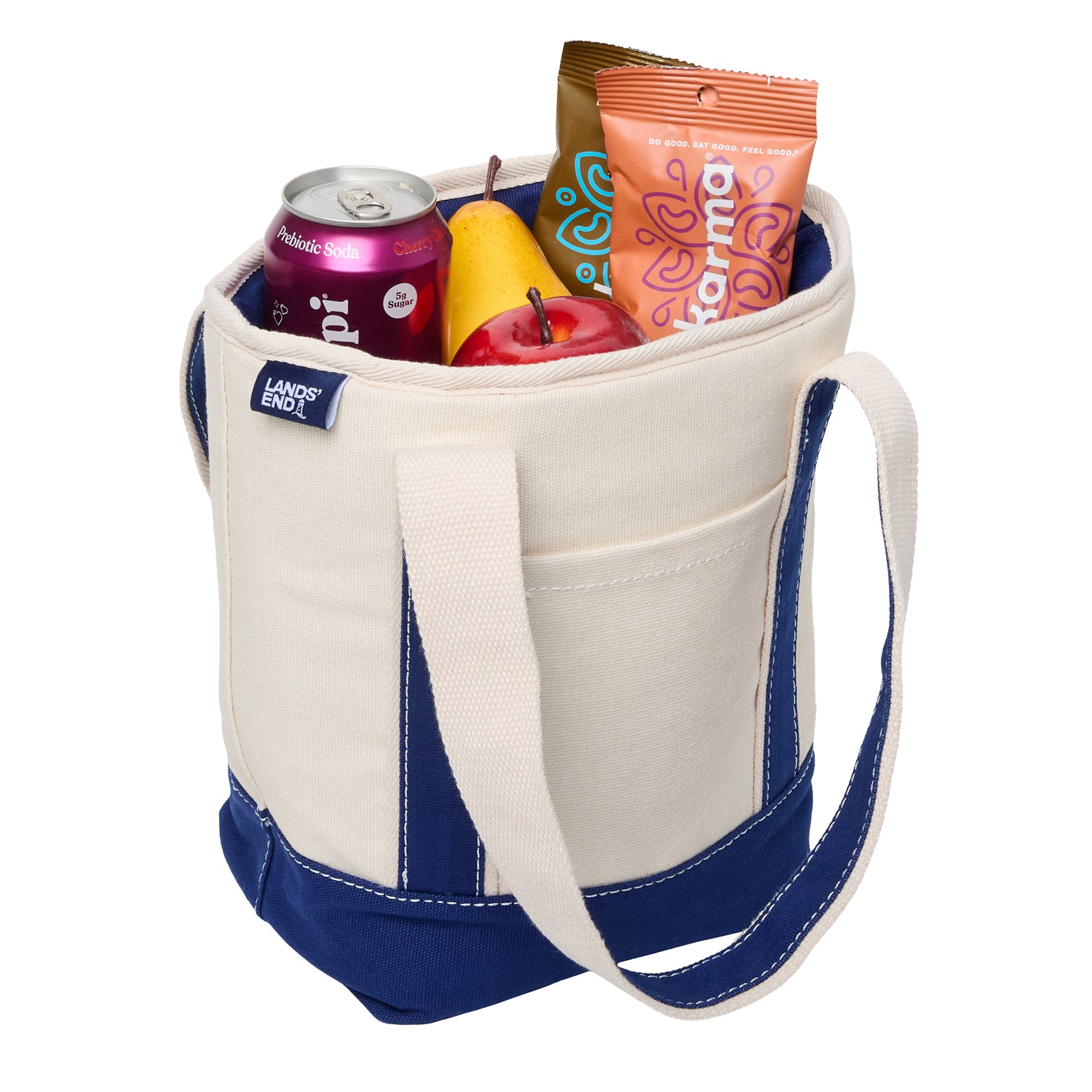 Lands' End Small Insulated Tote Bag with Zip Closure, Travel Cooler Bag for the Pool, Park, and Day Trips - Navy