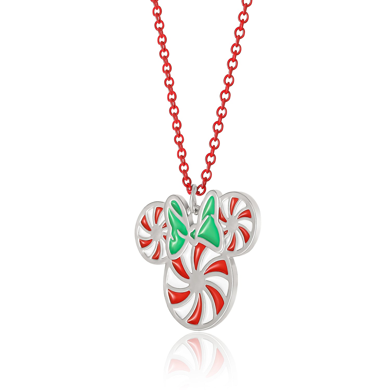 Minnie Mouse Christmas Necklace and Stud Earrings Official License, Peppermint Minnie Jewlery Set, Disney Christmas Jewelry