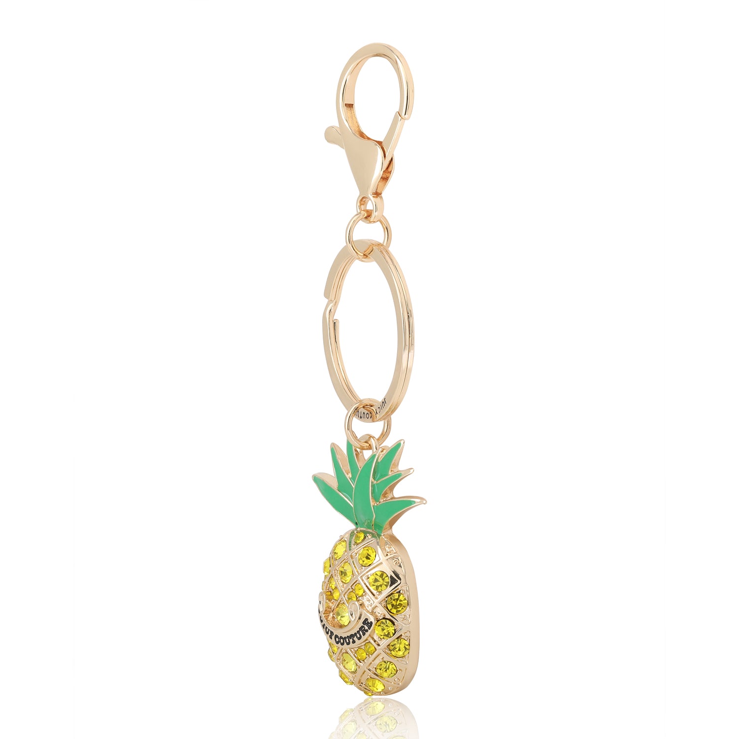 Juicy Couture Crystal Pineapple Keychain, Gold‑Tone with Green Enamel Leaves