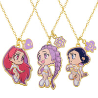 KPop Demon Hunters Rumi, Zoey, and Mira Necklace Set 3-Piece Official License, 3 Friendship Necklaces Gold-Tone, KPop Gifts
