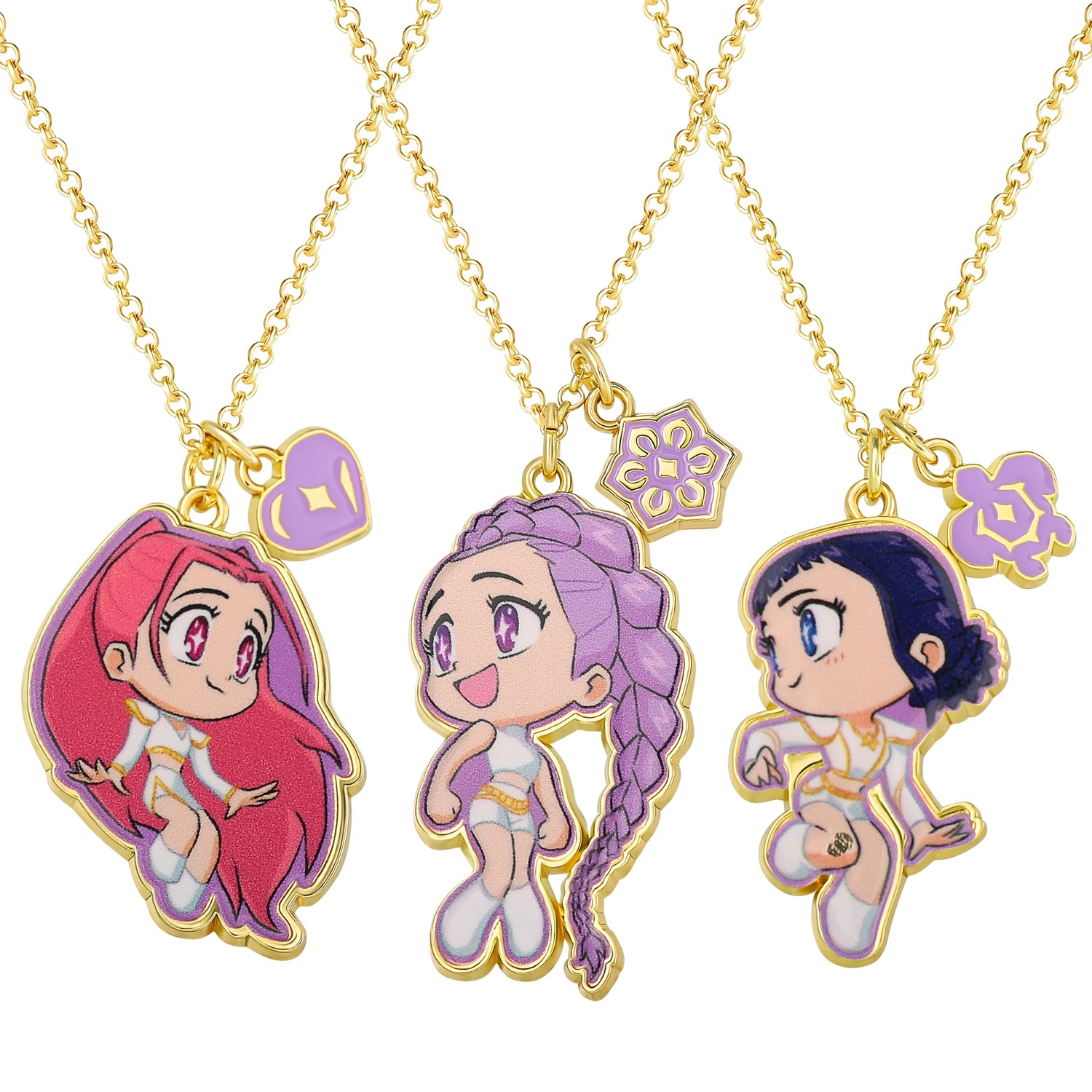 KPop Demon Hunters Rumi, Zoey, and Mira Necklace Set 3-Piece Official License, 3 Friendship Necklaces Gold-Tone, KPop Gifts