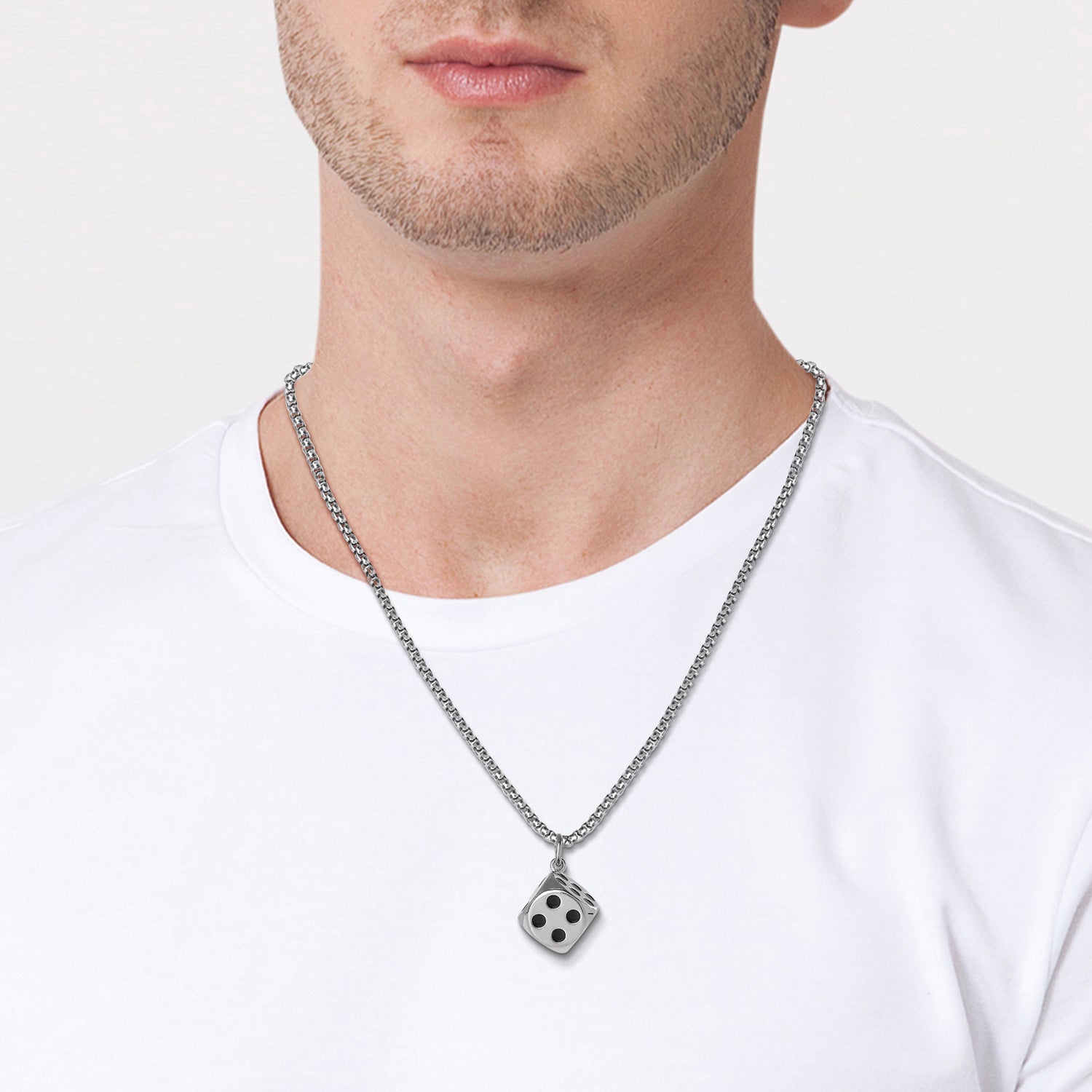 Lucky Brand Mens Dice Pendant Necklace - 22'' Stainless Steel Box Chain