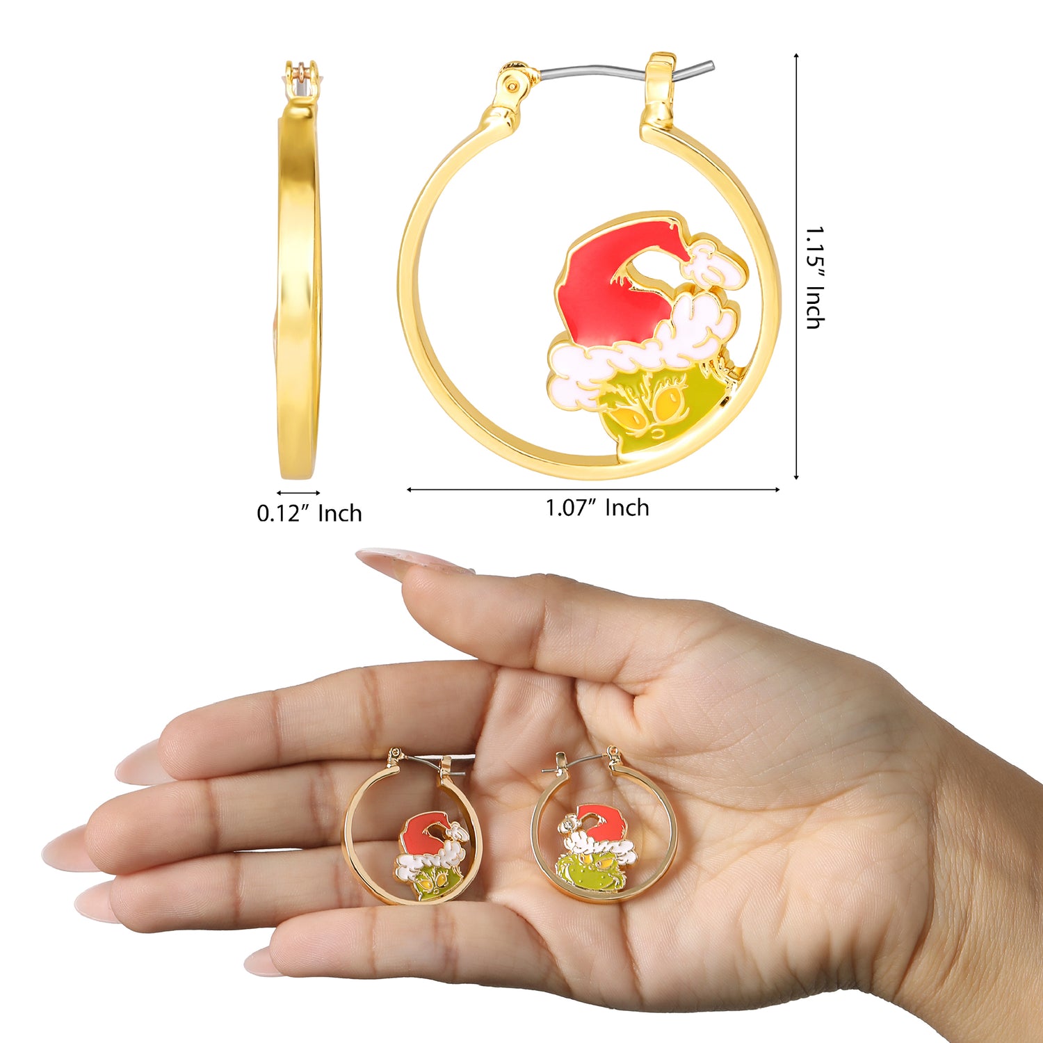 The Grinch Earrings for Women Official License, Mismatched Hoops