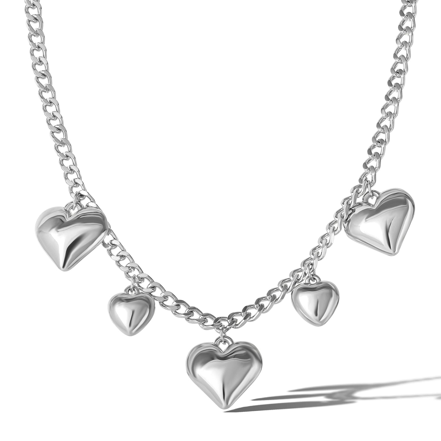 Jessica Simpson Heart Pendant Necklace for Women 16", Silver-Tone Costume Necklace with Heart Pendants