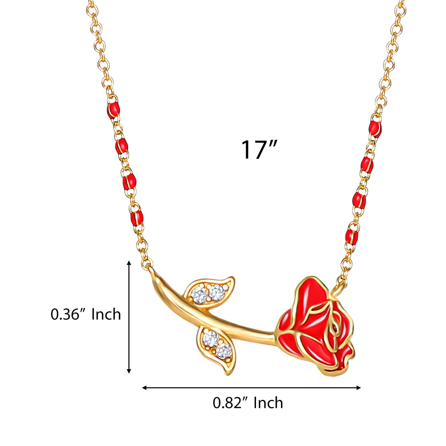 Disney Beauty and the Beast Red Enamel Rose Necklace for Women 17"
