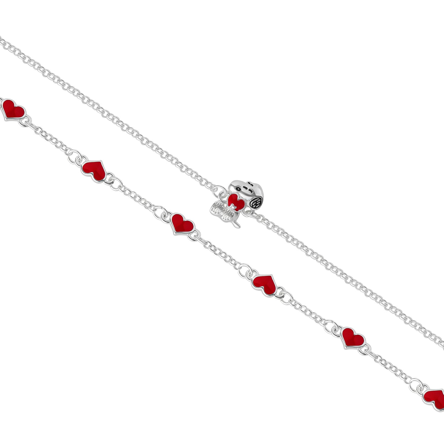 Peanuts Snoopy and Heart Silver Plated Brass Bracelet Set, 2 Piece
