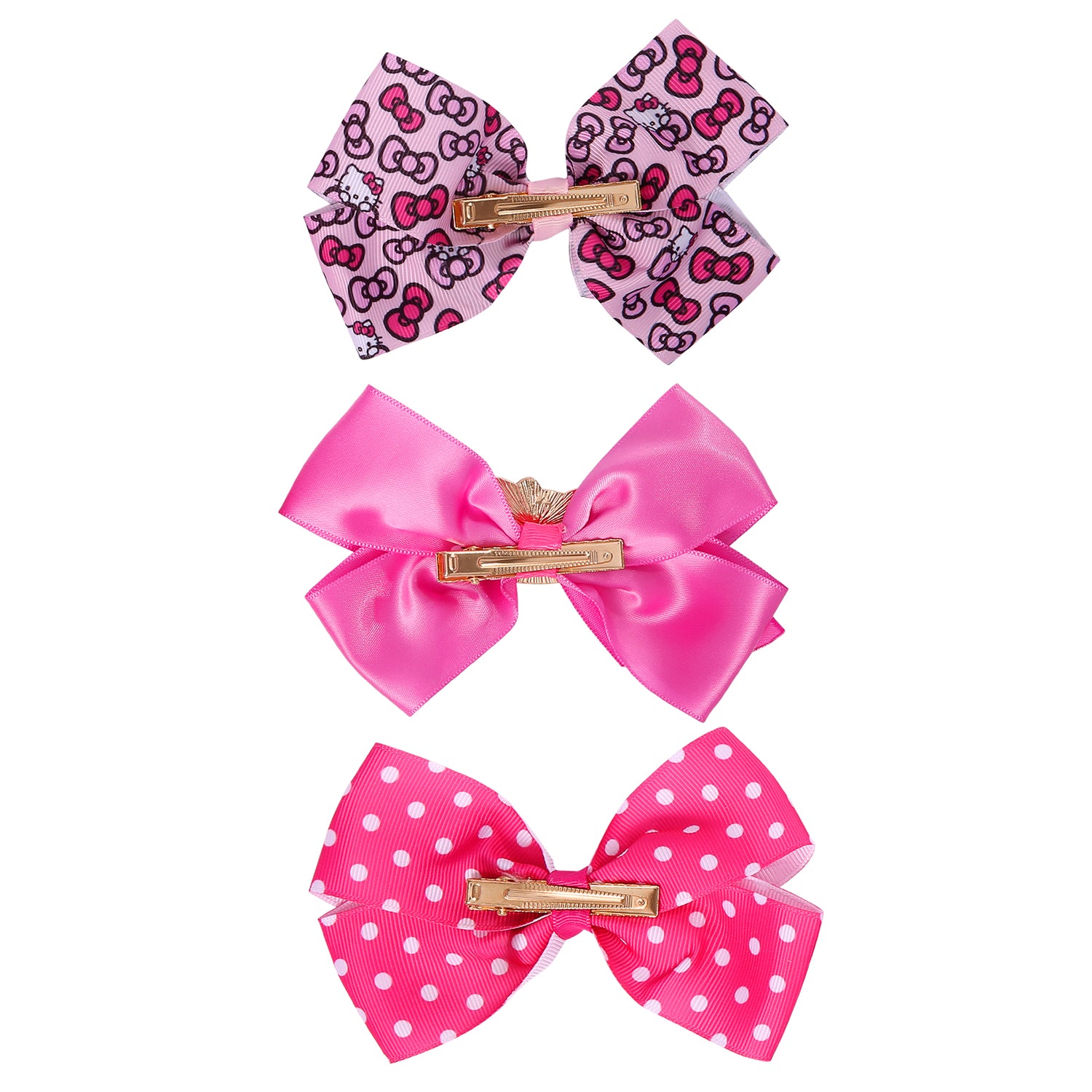 Hello Kitty Hair Clips Bow Set 3-Piece Set Official License,  Pink Bows
