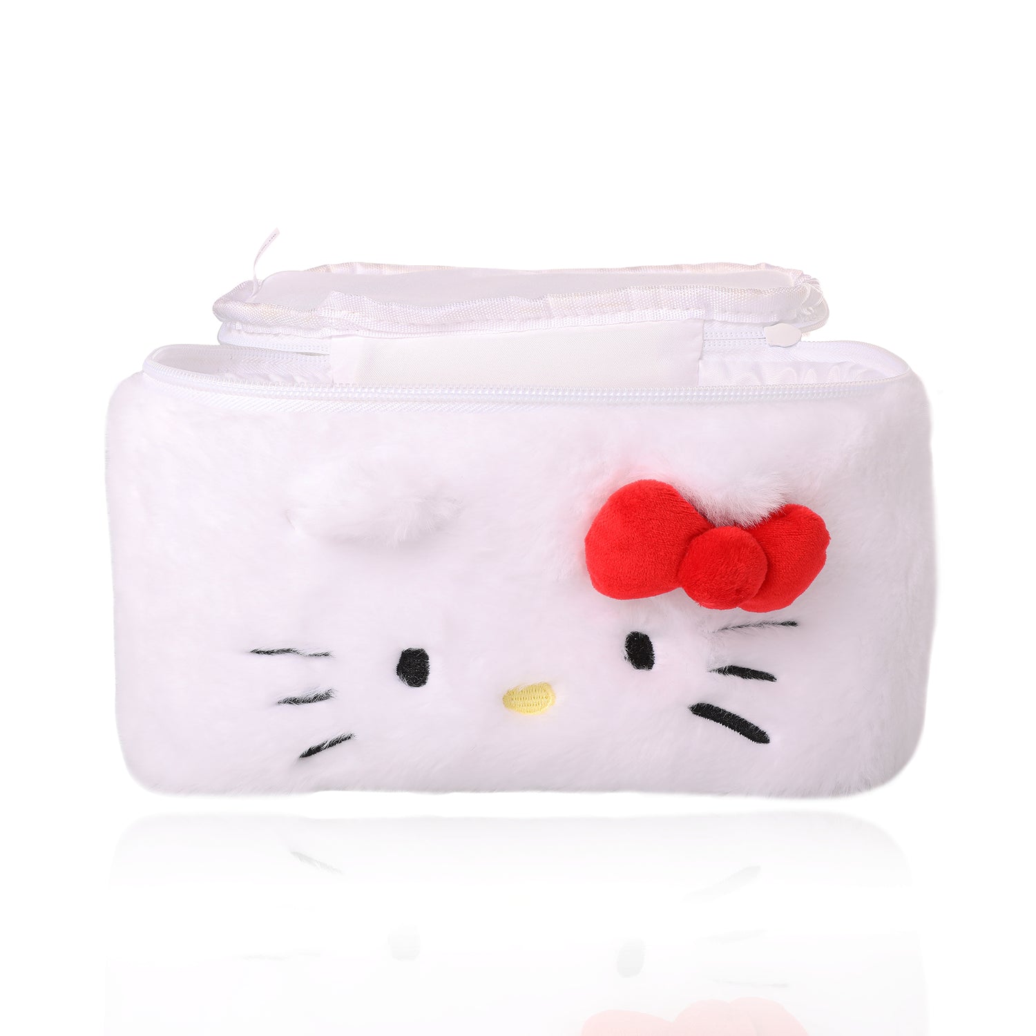 SALLY ROSE Hello Kitty Makeup Bag Official License, Plush Sanrio Cosmetic Bag with Zip and Handle, Fluffy and Cute Makeup Bag