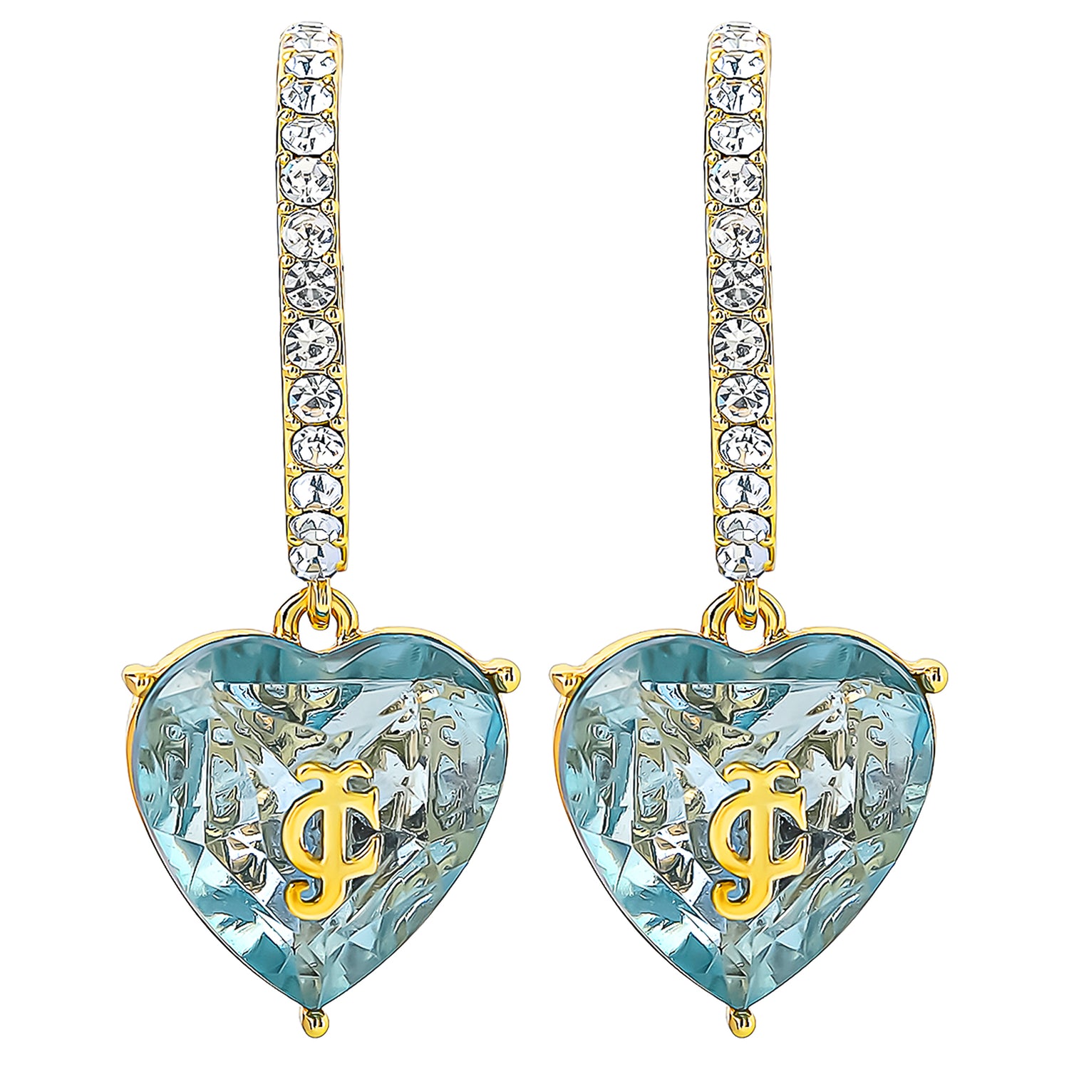 Juicy Couture Heart Charm Hoop Earrings for Women, Colored & Clear Stones - Blue
