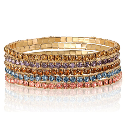 Jessica Simpson Fasjion Rhinstone 5 Piece Stretch Bracelet Set - Gold Multi