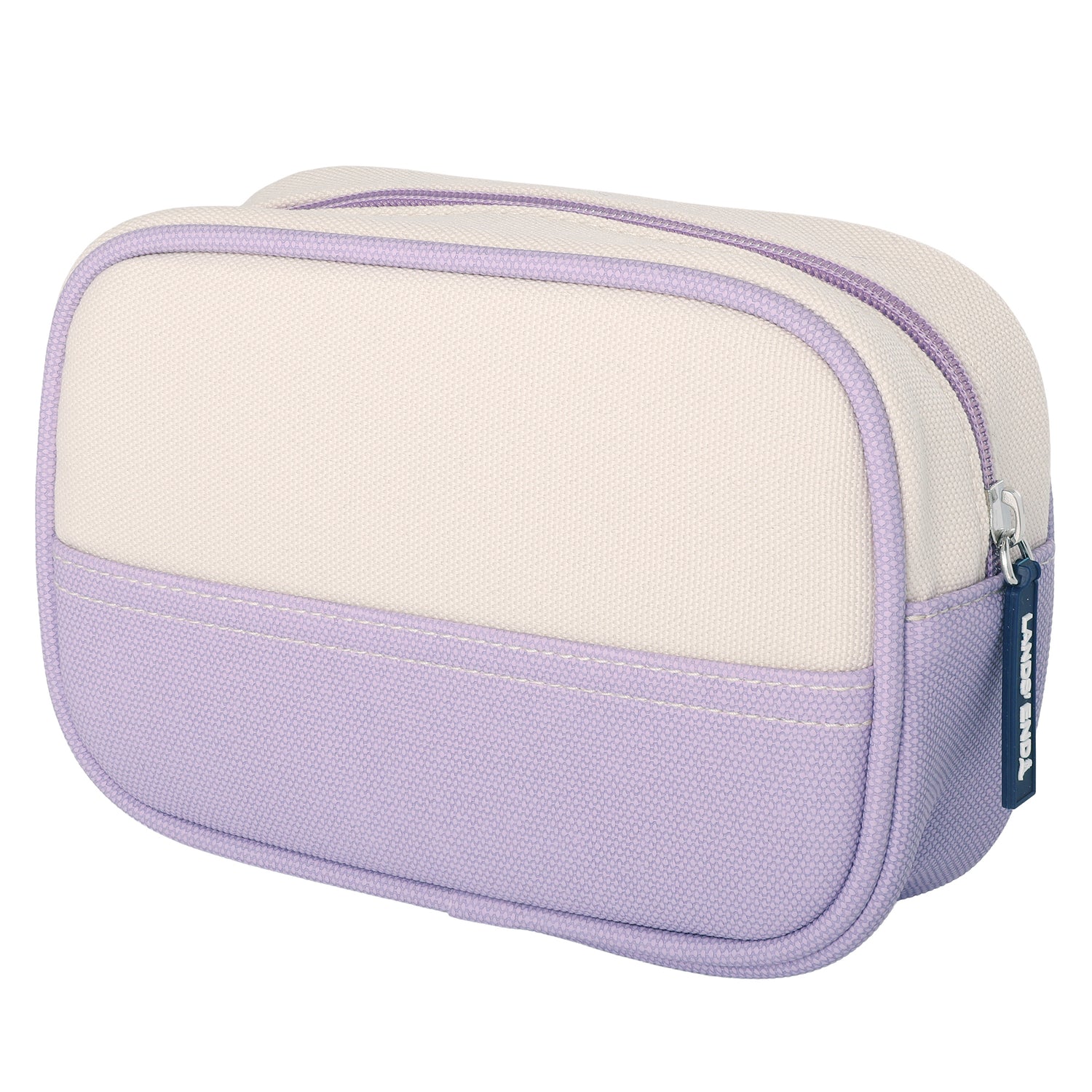 Lands' End Medium Rectangular Dopp Kit for Travel, Striped Canvas Toiletry Bag with Top Zip (Lilac) - Lilac