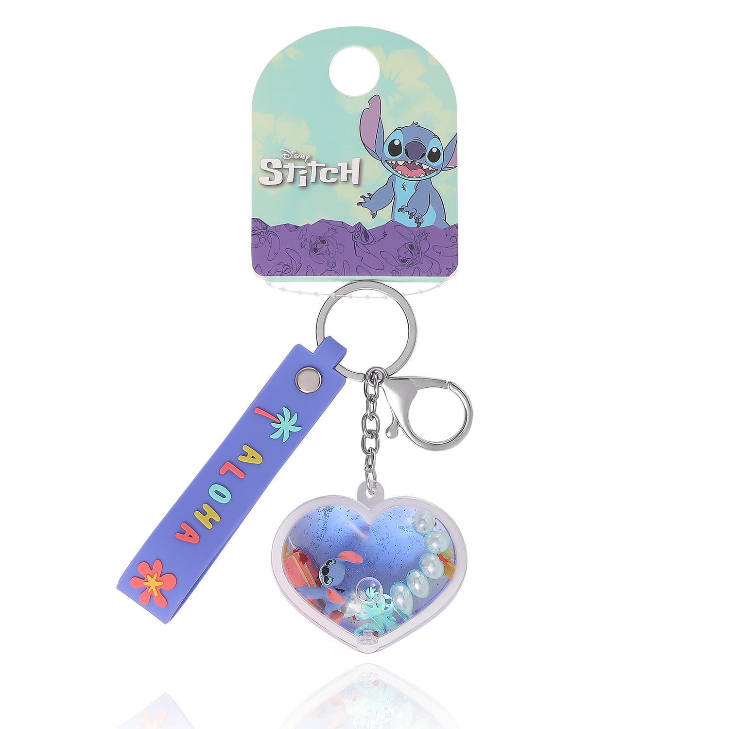 Disney Stitch Heart Shaped Liquid Surfing Keychain