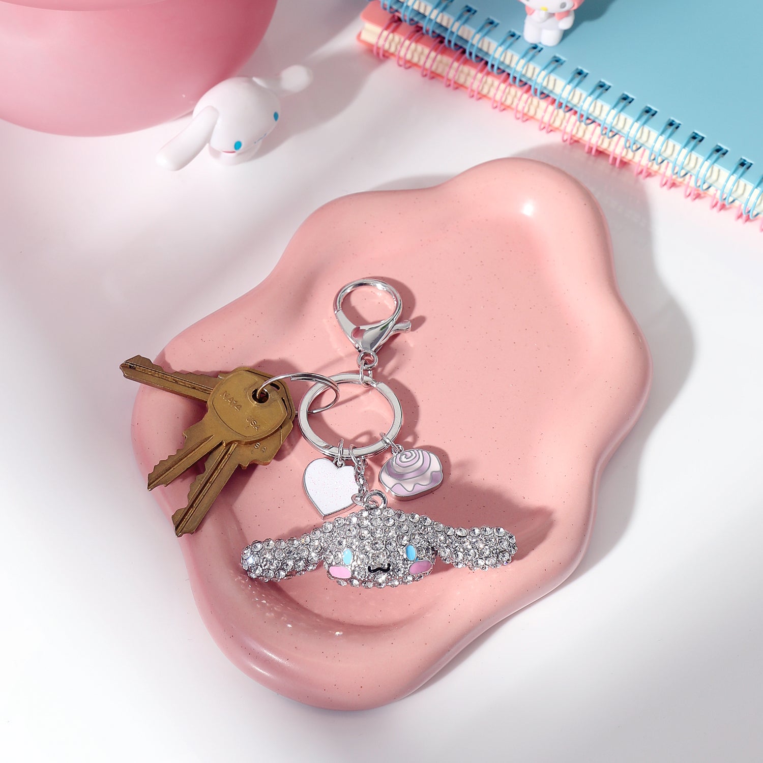 Cinnamoroll Crystal Cluster Pavé Bag Charm Keychain – Officially Licensed Sanrio