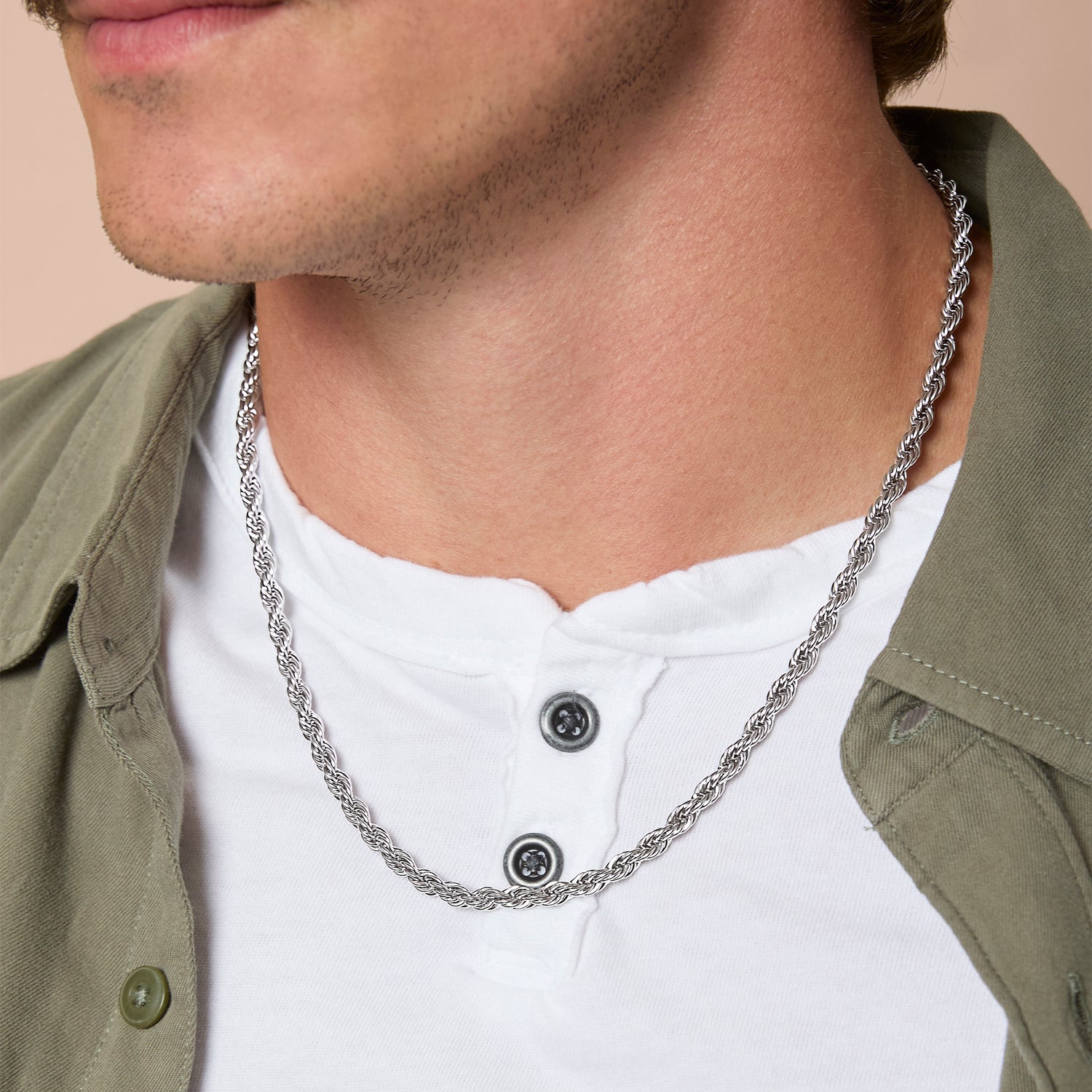 Lucky Brand Stainless Steel (304L) 5MM Rope Chain Necklace 22'' and Bracelet 8.5'' Set