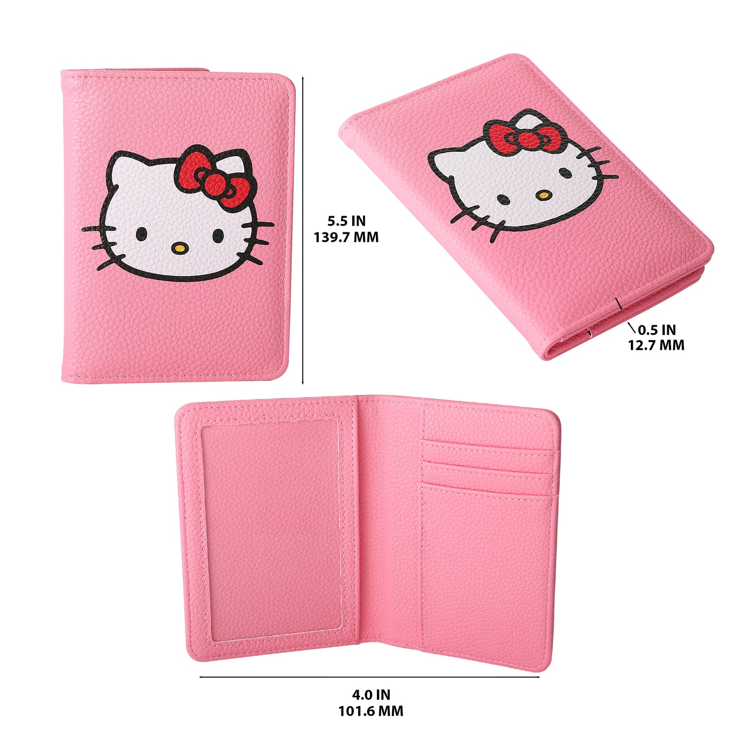 Hello Kitty Pebbled Pink Passport Holder for Travel Official License, Sanrio Passport Cover for Women