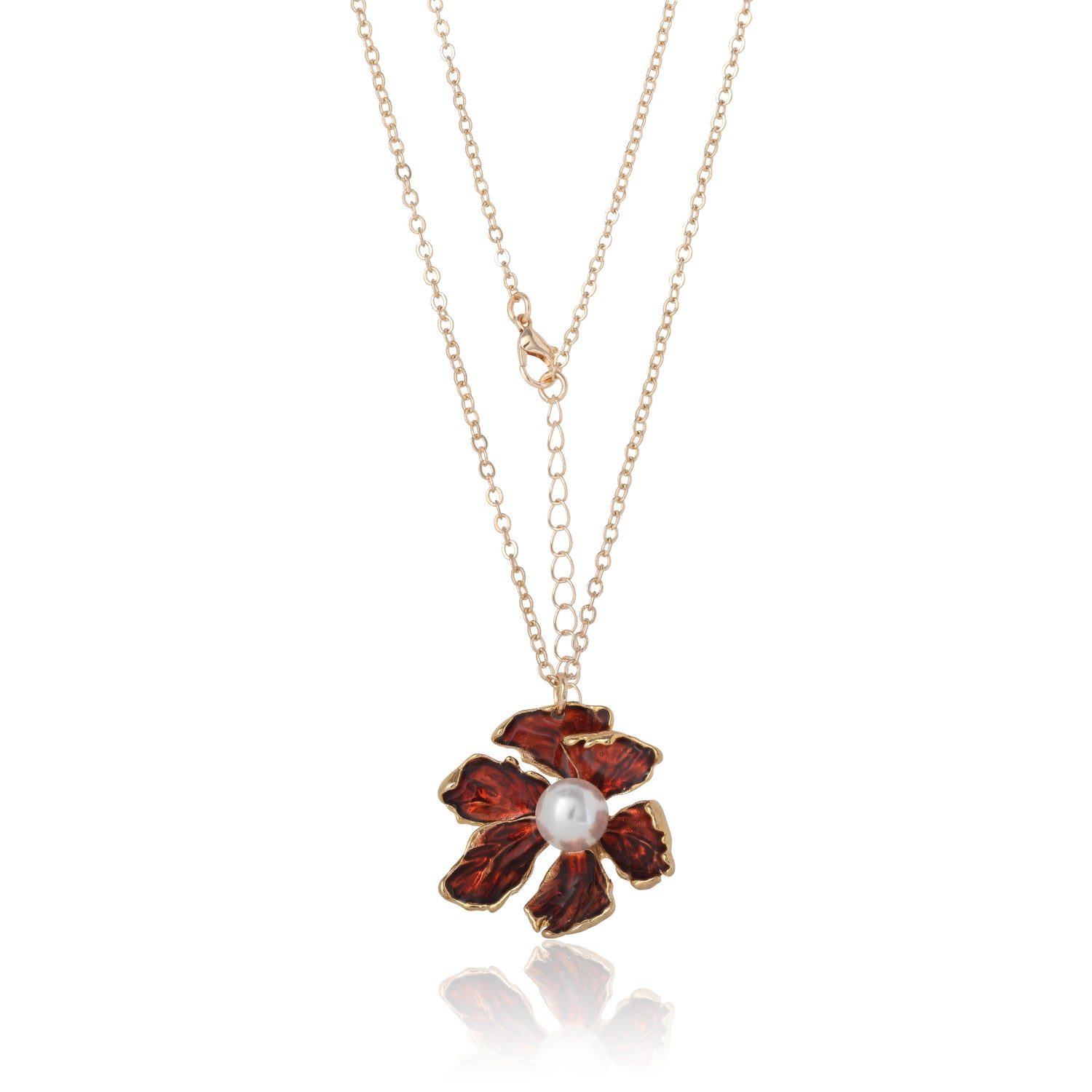 BCBG Gold-Tone Floral Pendant Necklace with Pearl Detail