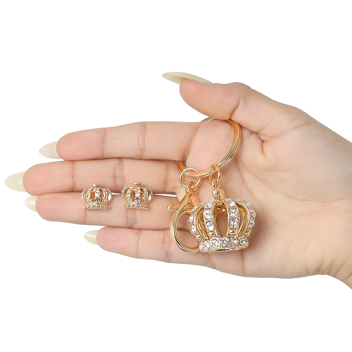 Juicy Couture Gold-Tone Crystal Crown Keychain & Earring Set