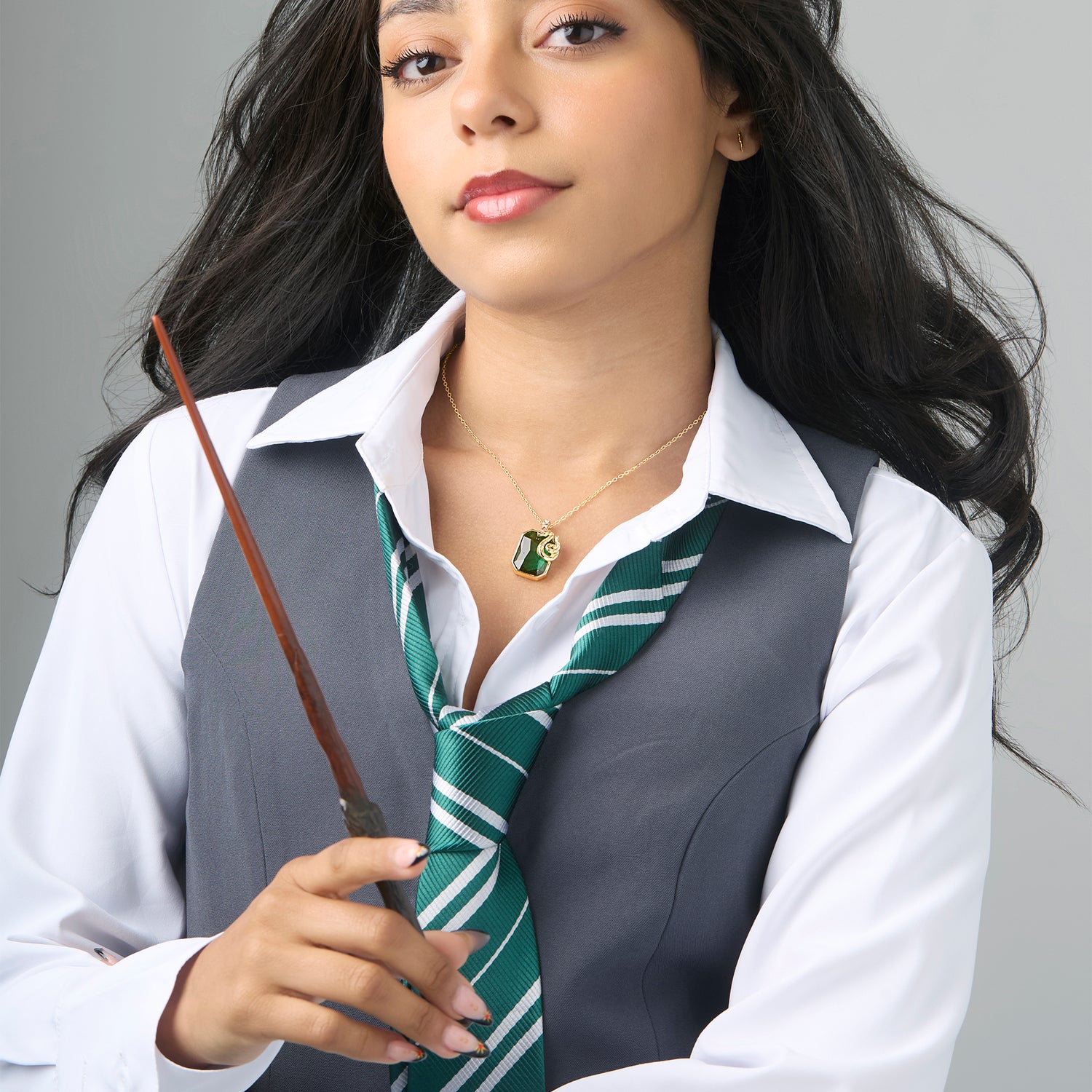 Harry Potter Slytherin Snake Pendant Necklace Official License, 18+2"