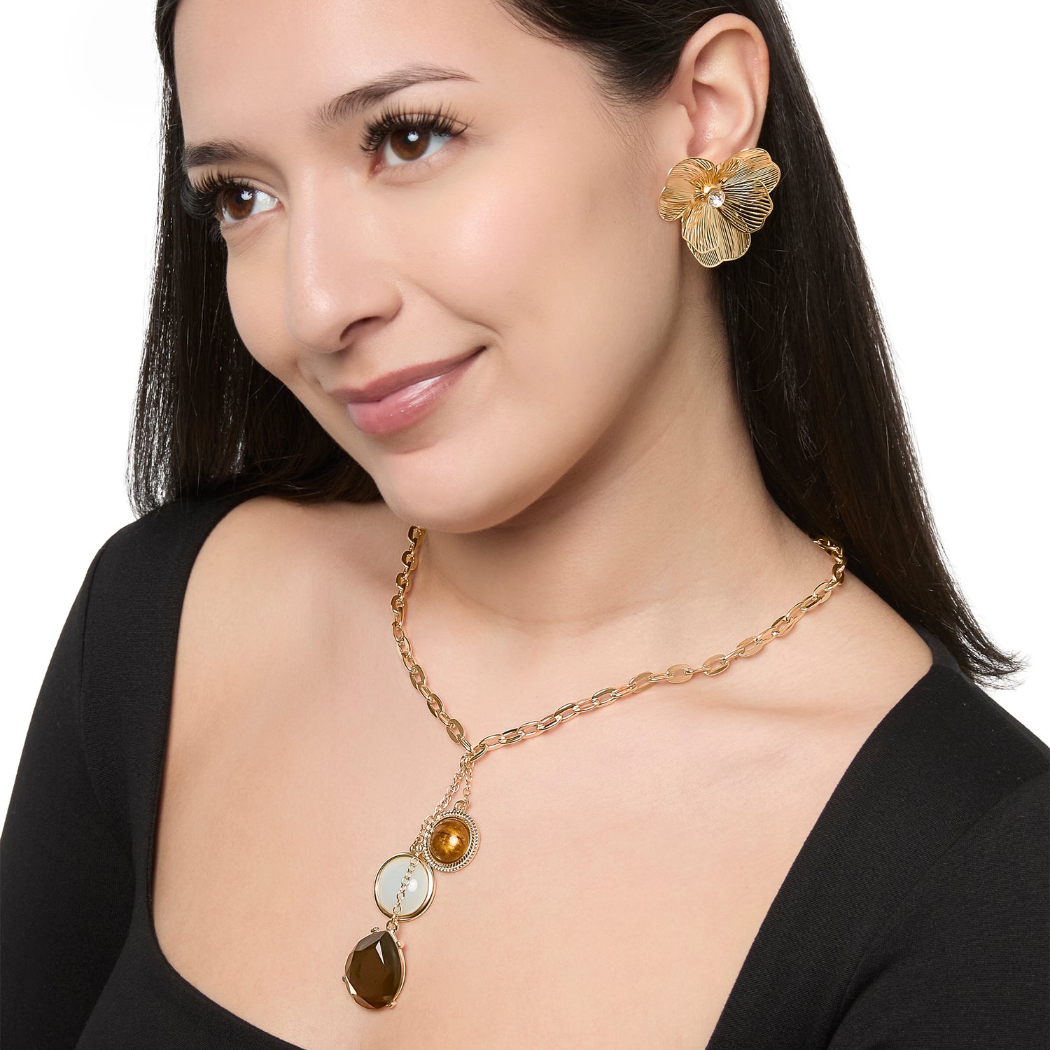 Jessica Simpson Textured Gold-Tone Petal Flower Stud Earrings