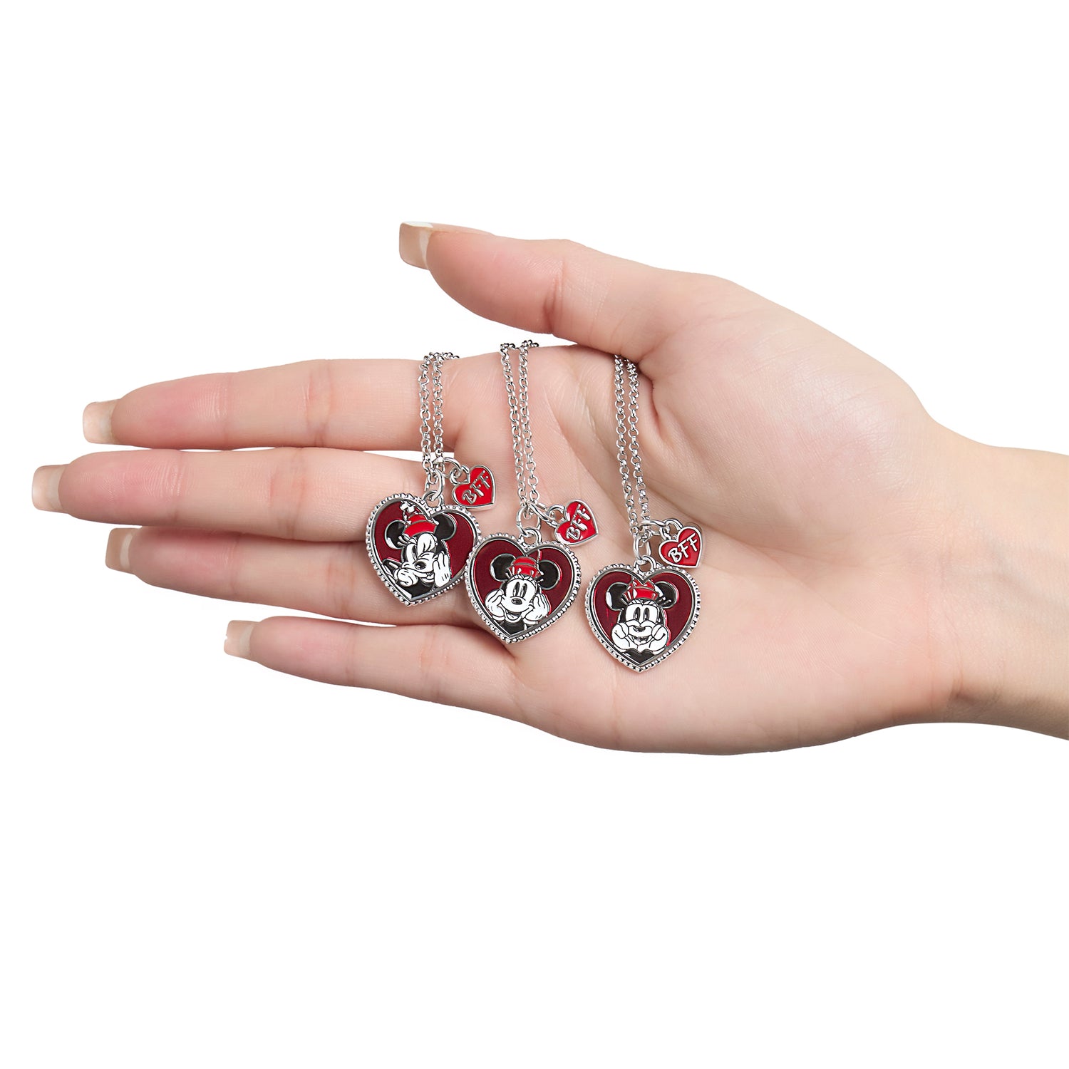 Disney BFF Minnie Mouse Necklace Set of 3 Official License, 16"+3" Friendship Necklaces with BFF Charm and Minnie Pendant