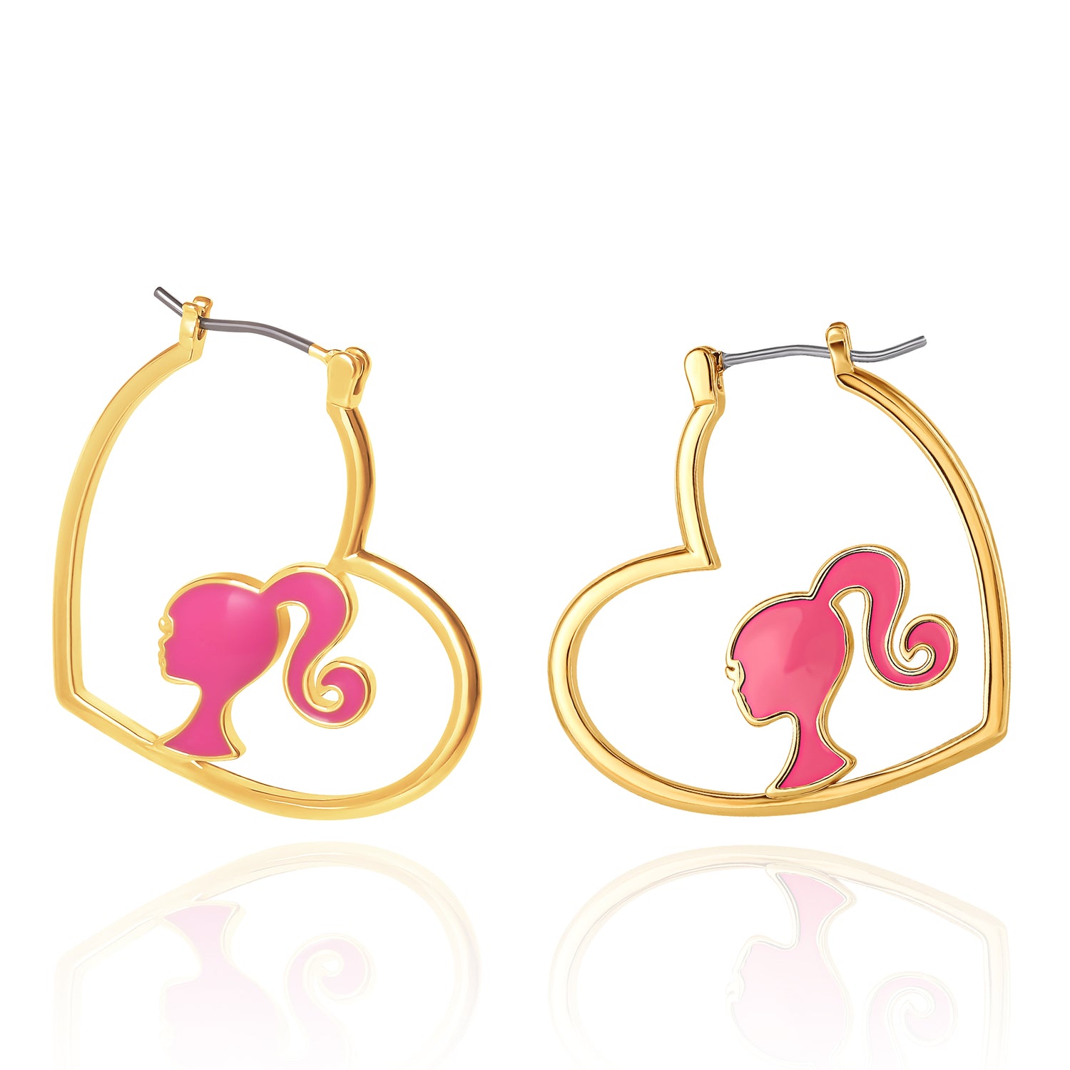 Barbie Heart Hoop Earrings, 18k Yellow Gold Flash-Plated Barbie Earrings for Women, Barbie Jewelry Official License