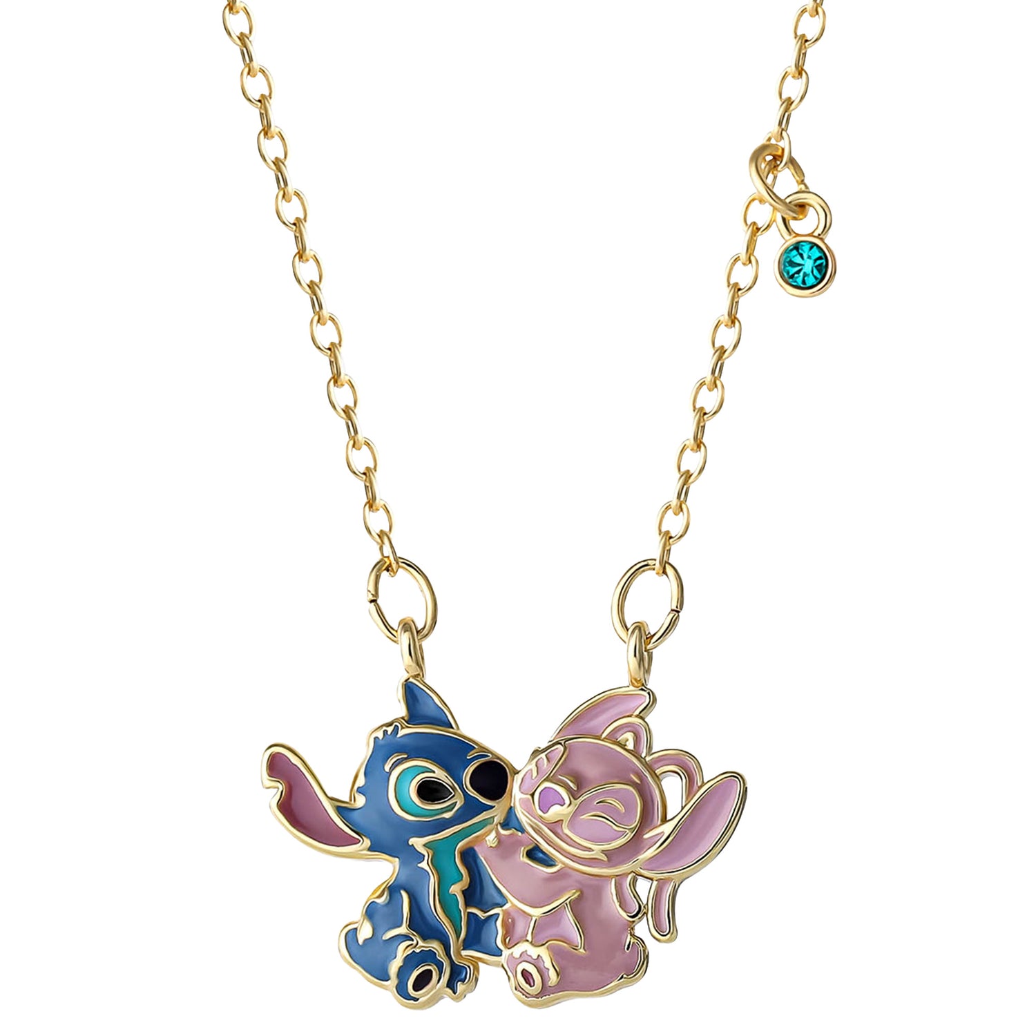 Disney Stitch Necklace for Women 18", Hugging Stitch and Angel Pendant