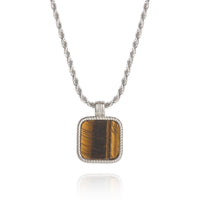 Lucky Brand Mens Stainless Steel Necklace with Tigers Eye Pendant