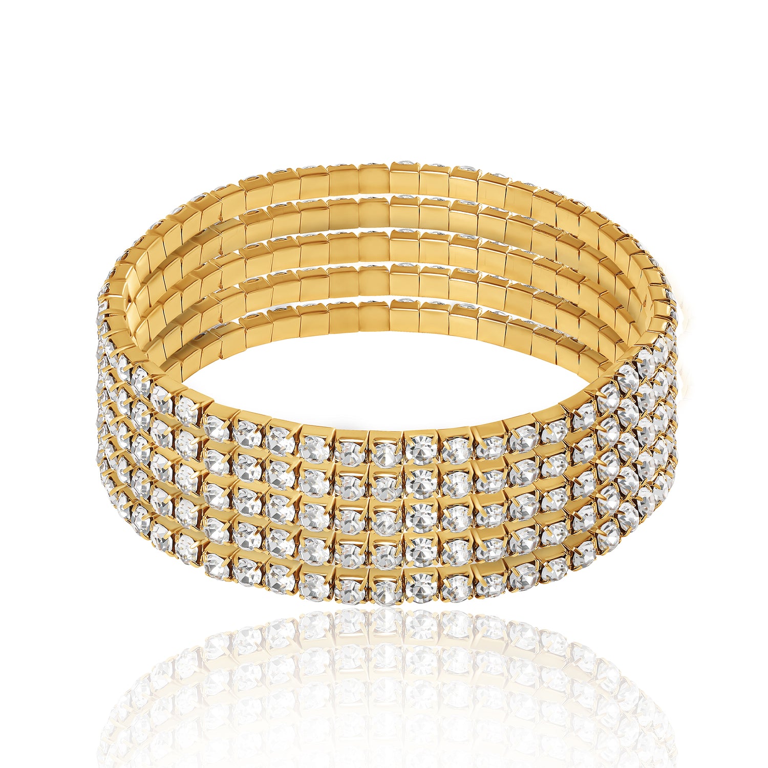Jessica Simpson Fasjion Rhinstone 5 Piece Stretch Bracelet Set - Gold Clear