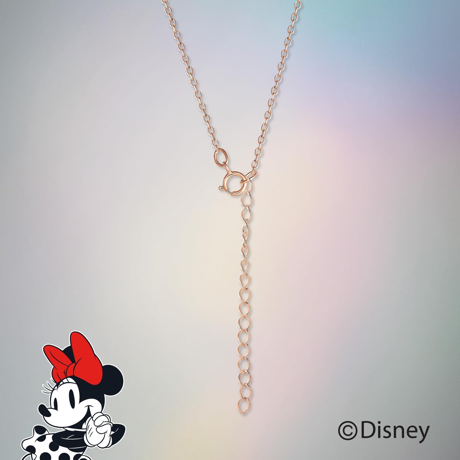 Disney Minnie Mouse Aurora Boreal Crystal Necklace 18"+2", Flash-Plated Official License