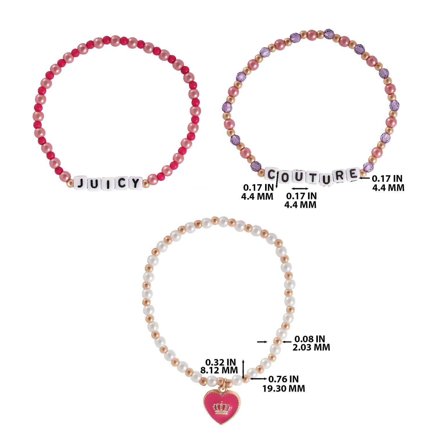 Juicy Couture Kids Choose Juicy Heart Charm 3 Piece Beaded Jewelry