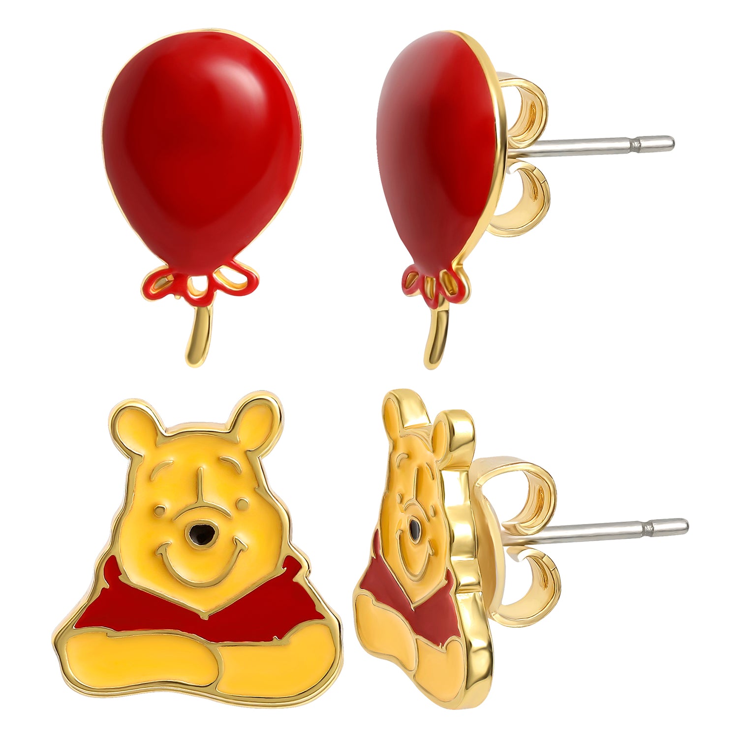 Winnie the Pooh Earrings Pack of 2 Official License, 18k Gold Flash Plated