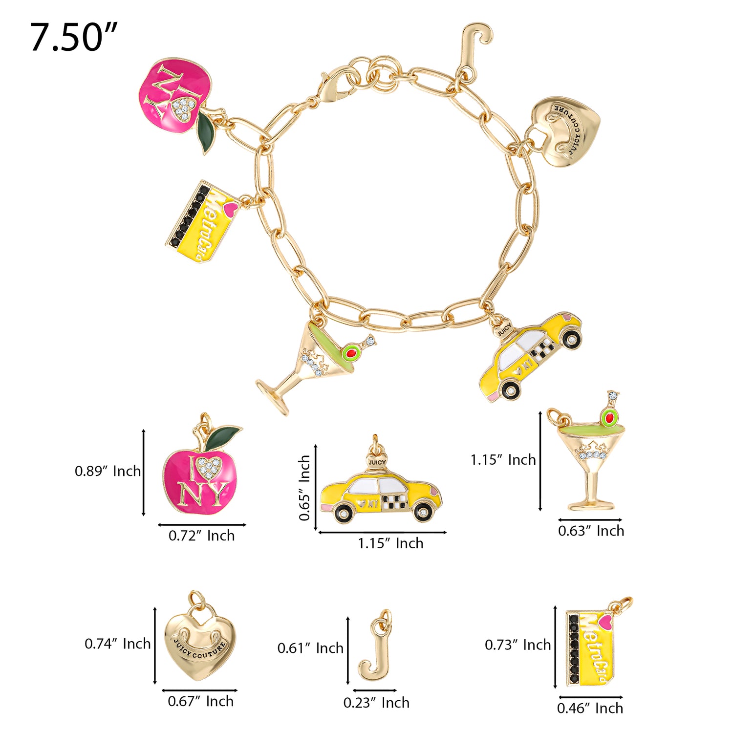 Juicy Couture City Icons Charm Bracelet, Gold‑Tone Enamel Charms