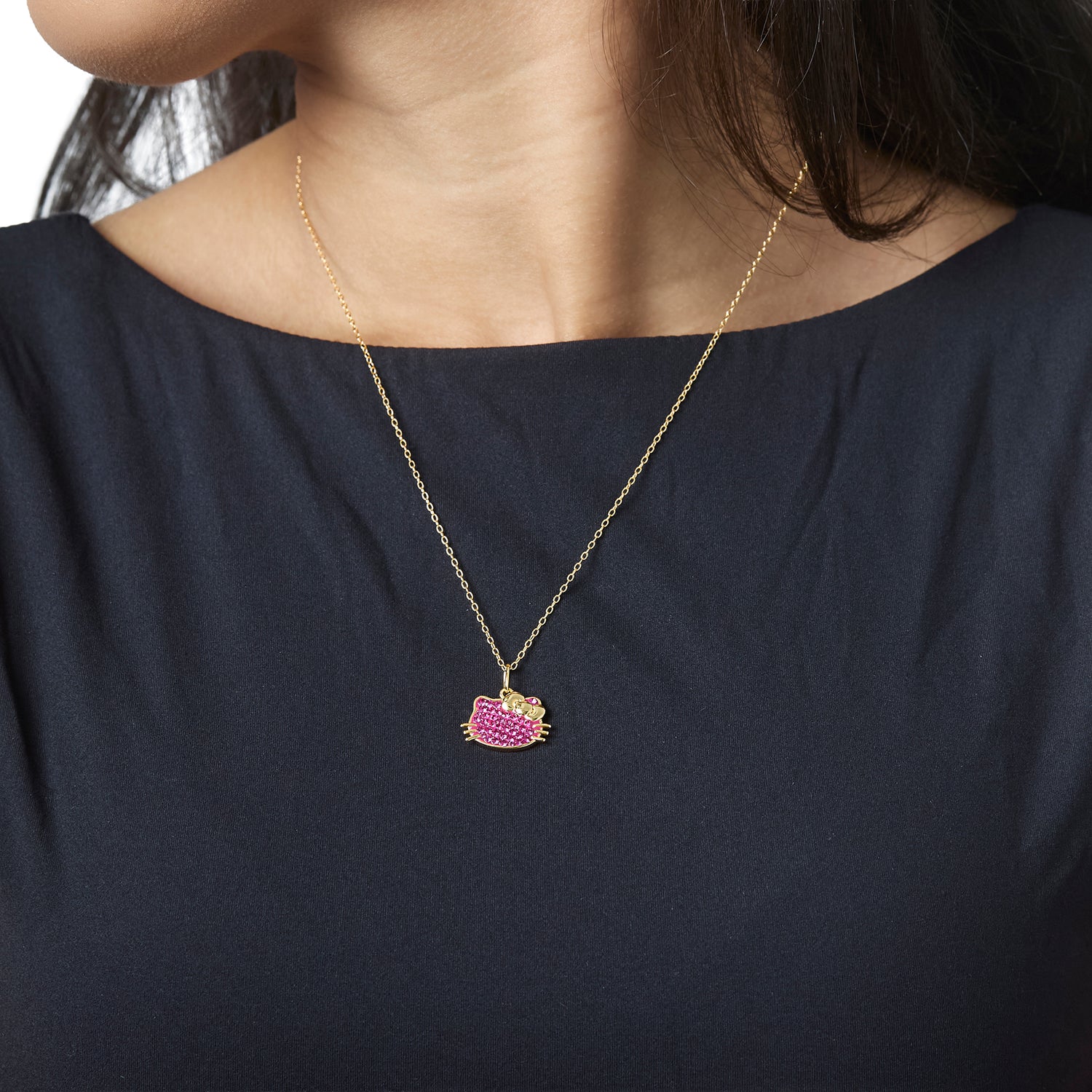 Hello Kitty Necklace for Women 18" Official License, 18K Gold Plated