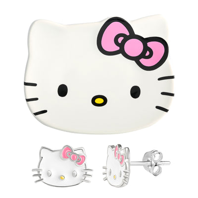 Hello Kitty 925 Sterling Silver Enamel Stud Earrings & Mini Trinket Tray