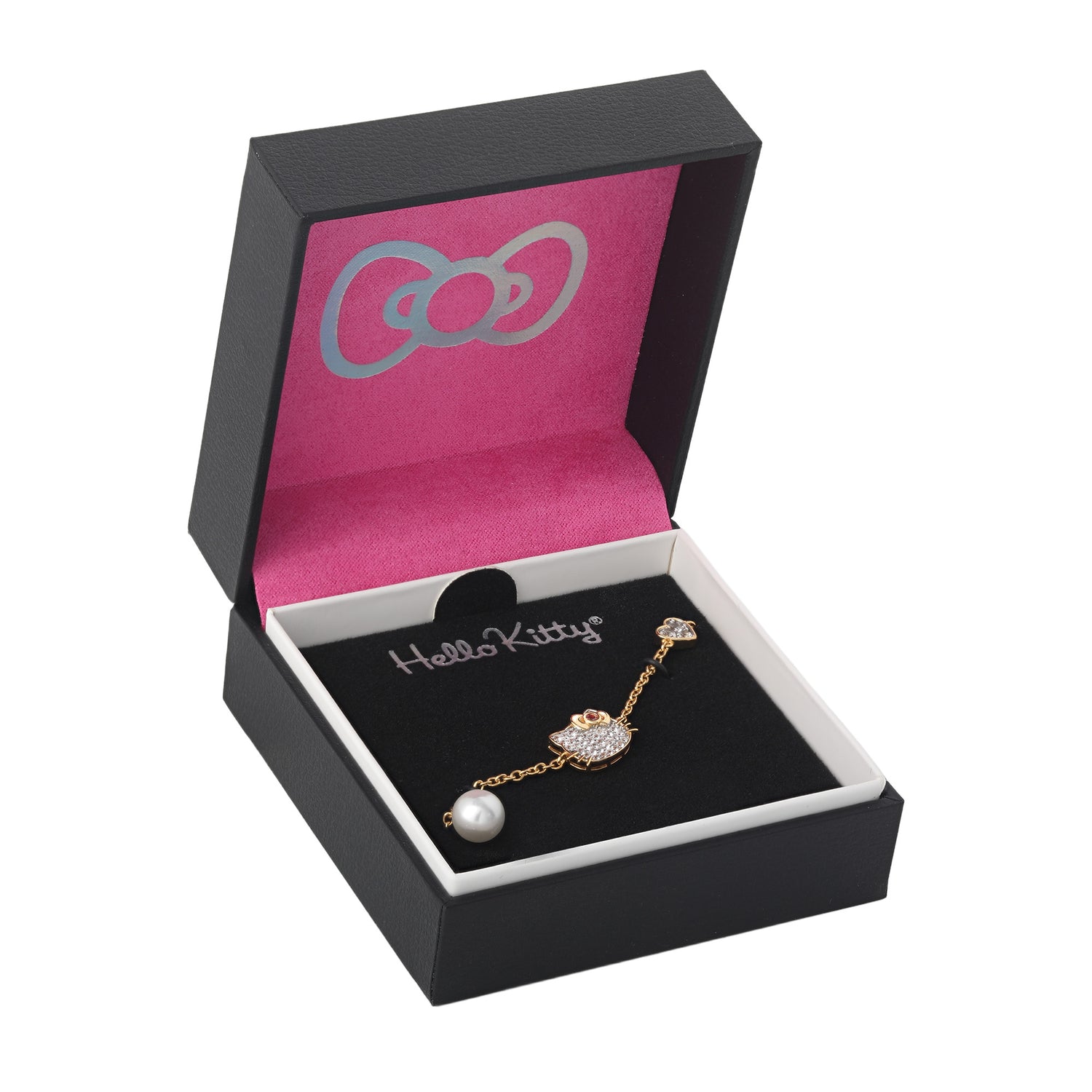 Hello Kitty Station Bracelet 7.25"+1", Two-Tone Plated Sterling Silver with Created Sapphire Charms, Official License