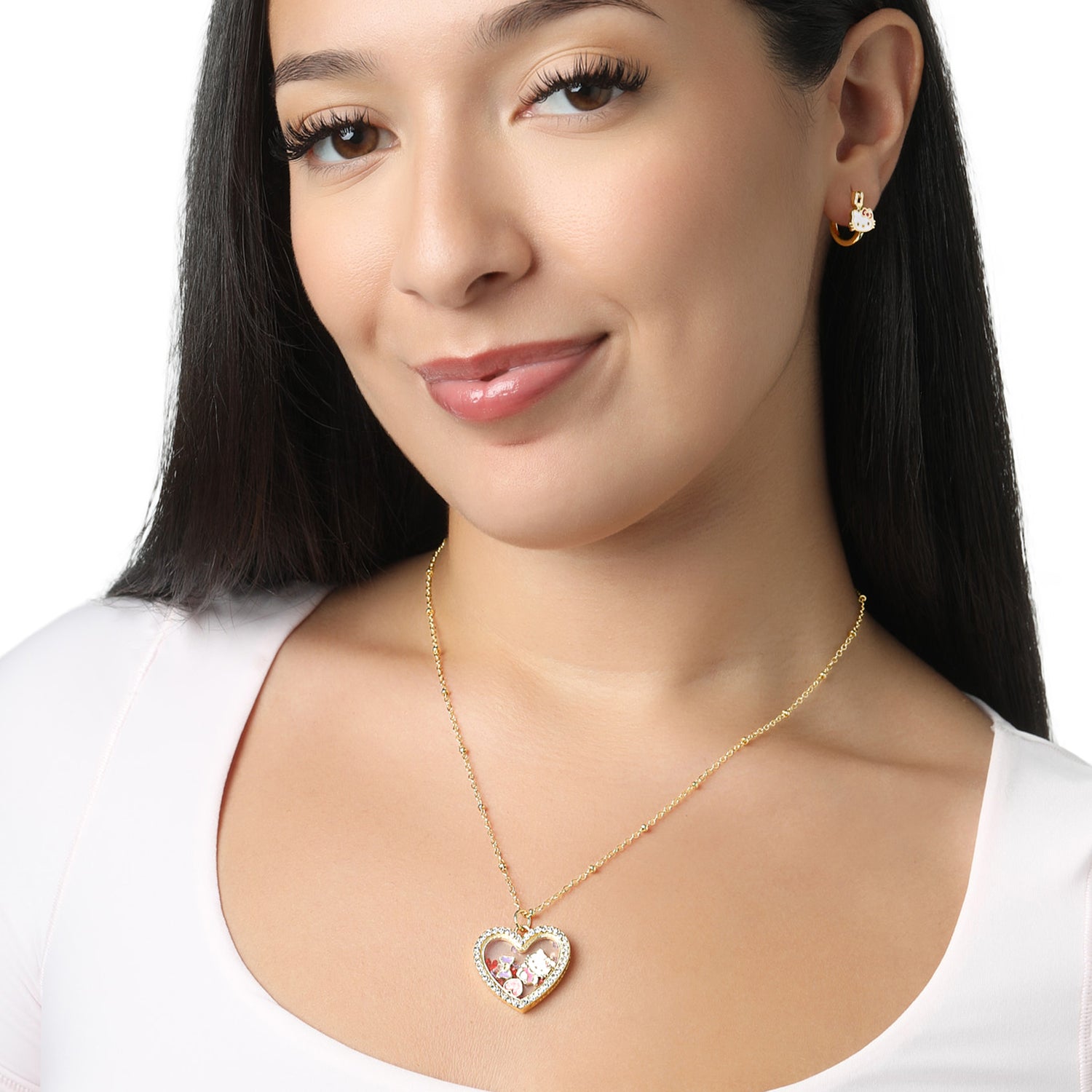 Sanrio Hello Kitty Necklace Official License, Shaker Heart Pendant