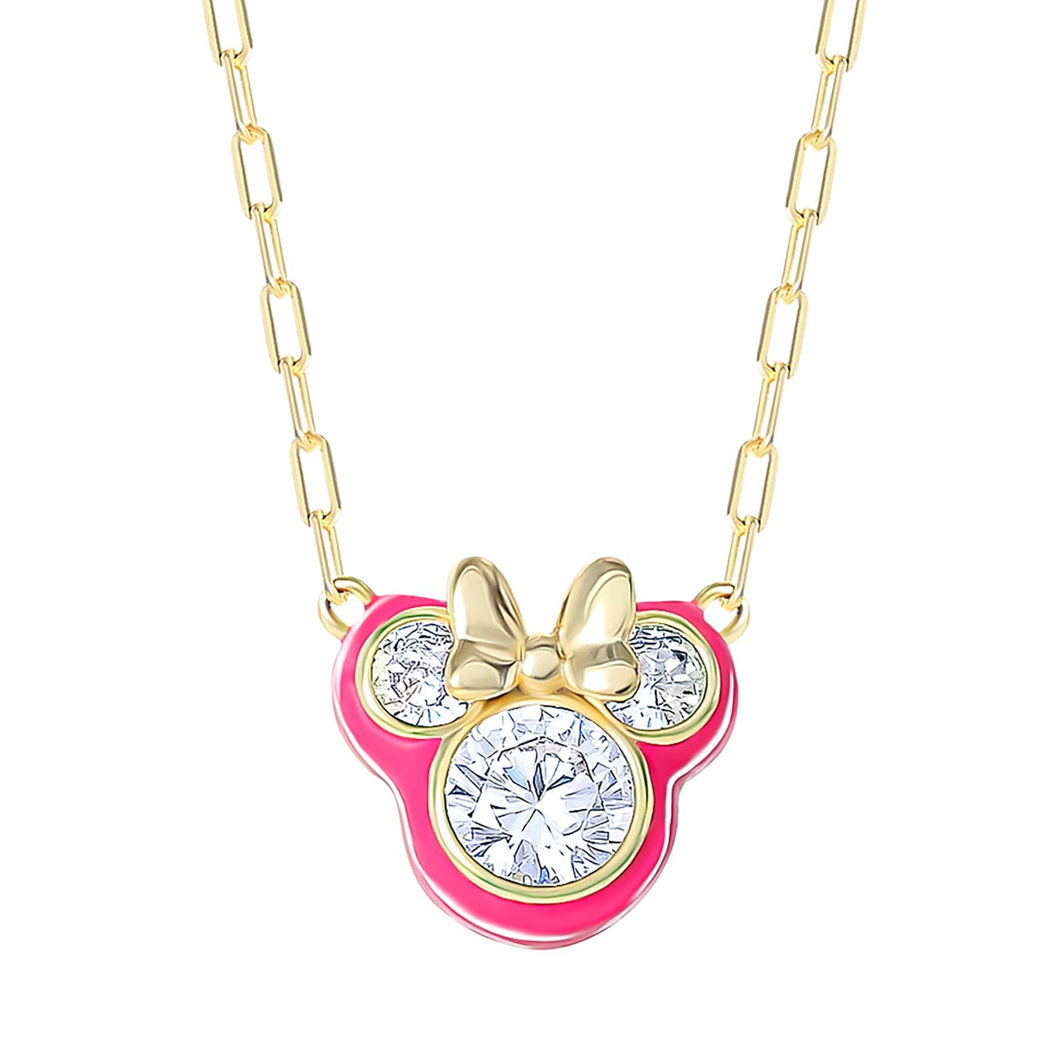 Disney Minnie Mouse Cubic Zirconia and Enamel Necklace Official License 18", Flash-Plated Necklace