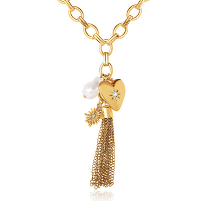 BCBG Generation Chunky Chain Necklace with Pearl and Tassel Accents