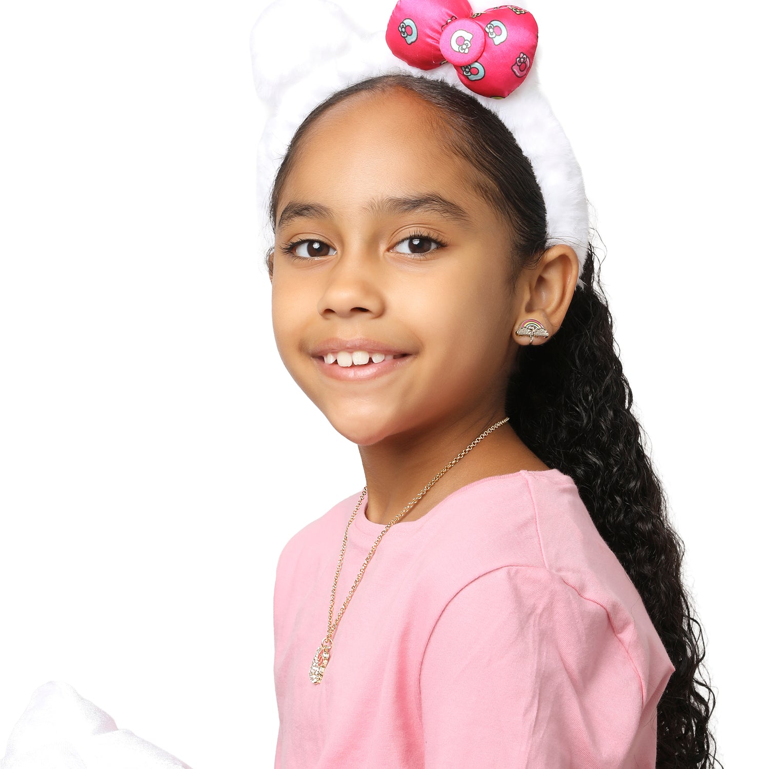 SALLY ROSE Hello Kitty Plush Headband for Official License, Plush White Head Band with Kitty Ears and Pink Bow