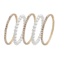 Jessica Simpson Women's 5-Piece Stretch Bracelet Set, Crystal and Pearl Accents, Gold-Tone Plated Fashion Jewelry