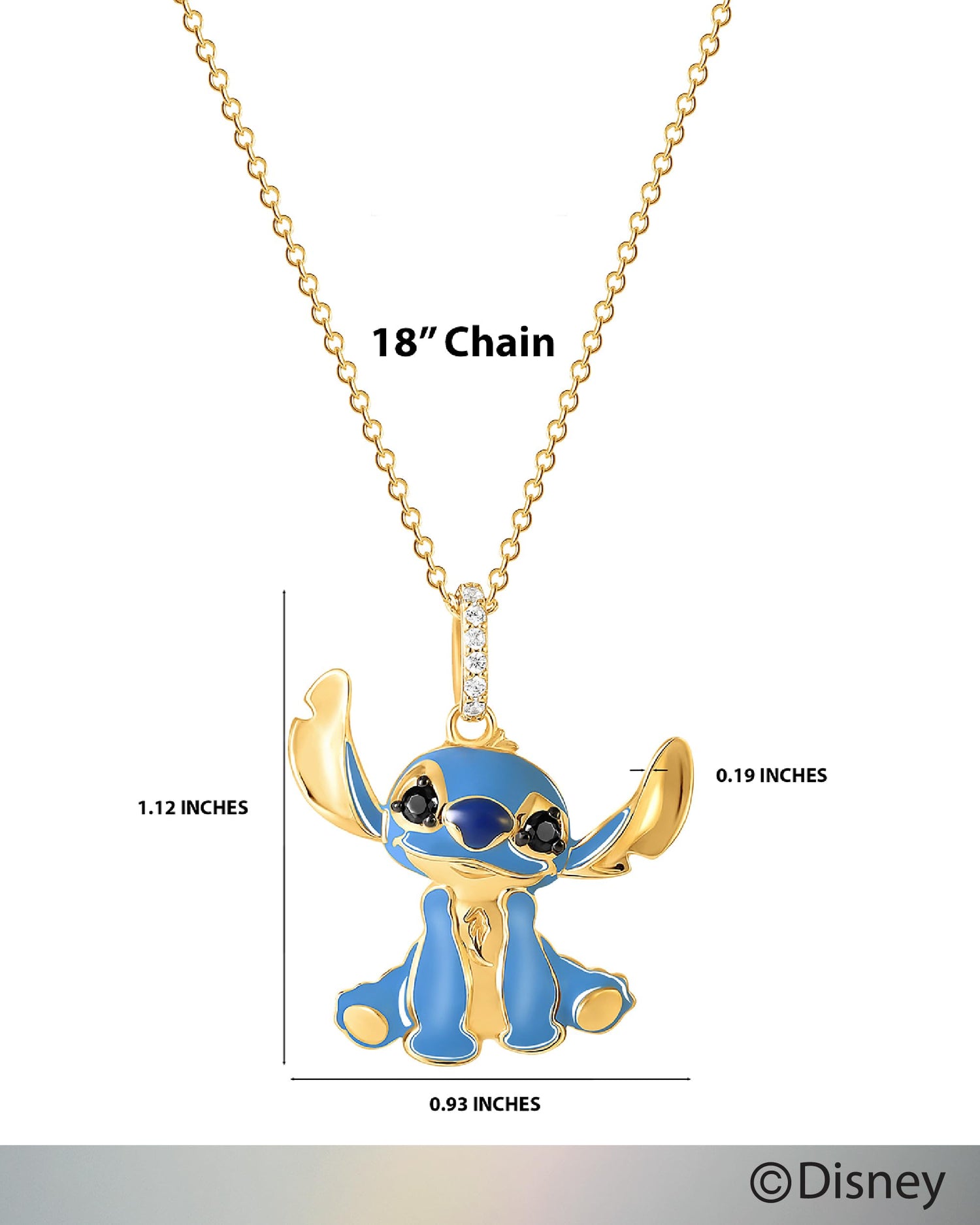 Disney Womens Stitch Necklace 18", Official License Flash Plated Necklace with Stitch Pendant