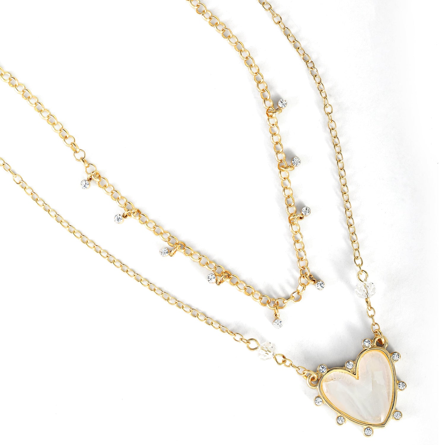 Jessica Simpson Womens Layered Heart Necklace 18" + 2" - Gold-Tone Double Strand Necklace with Heart Pendant