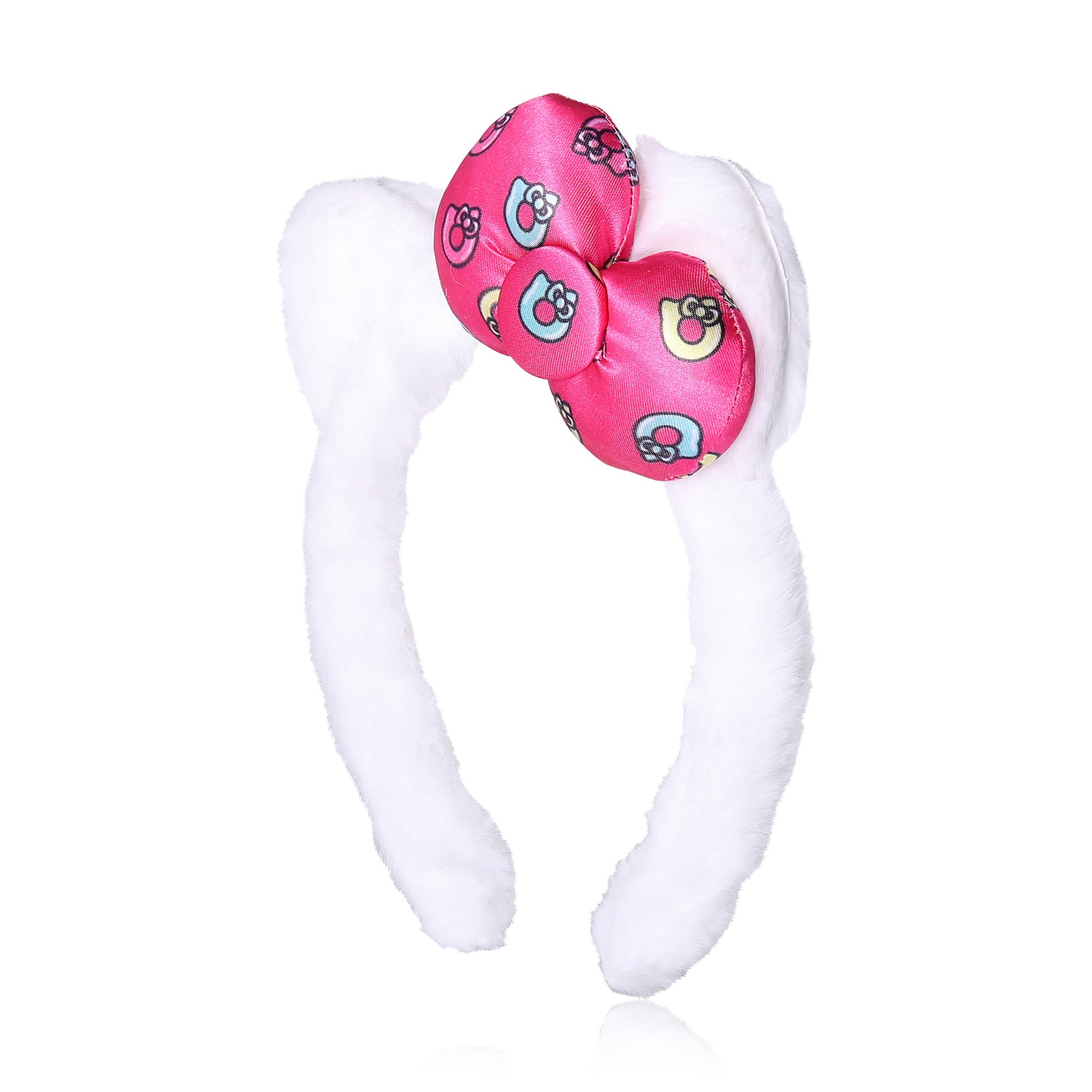 SALLY ROSE Hello Kitty Plush Headband for Official License, Plush White Head Band with Kitty Ears and Pink Bow